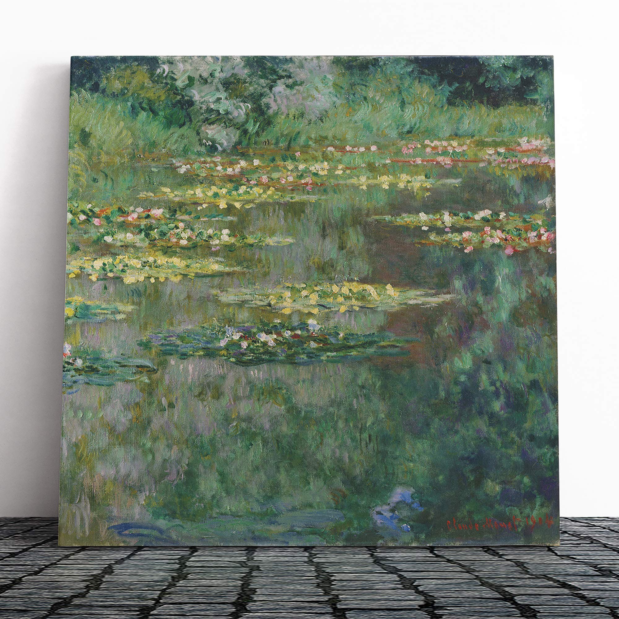 Big Box Art Canvas Print Wall Art Claude Monet Le Bassin des Nympheas | Mounted & Stretched Box Frame Picture | Home Decor for Kitchen, Living Room, Bedroom, Hallway, Muli-Colour, 14x14 Inch