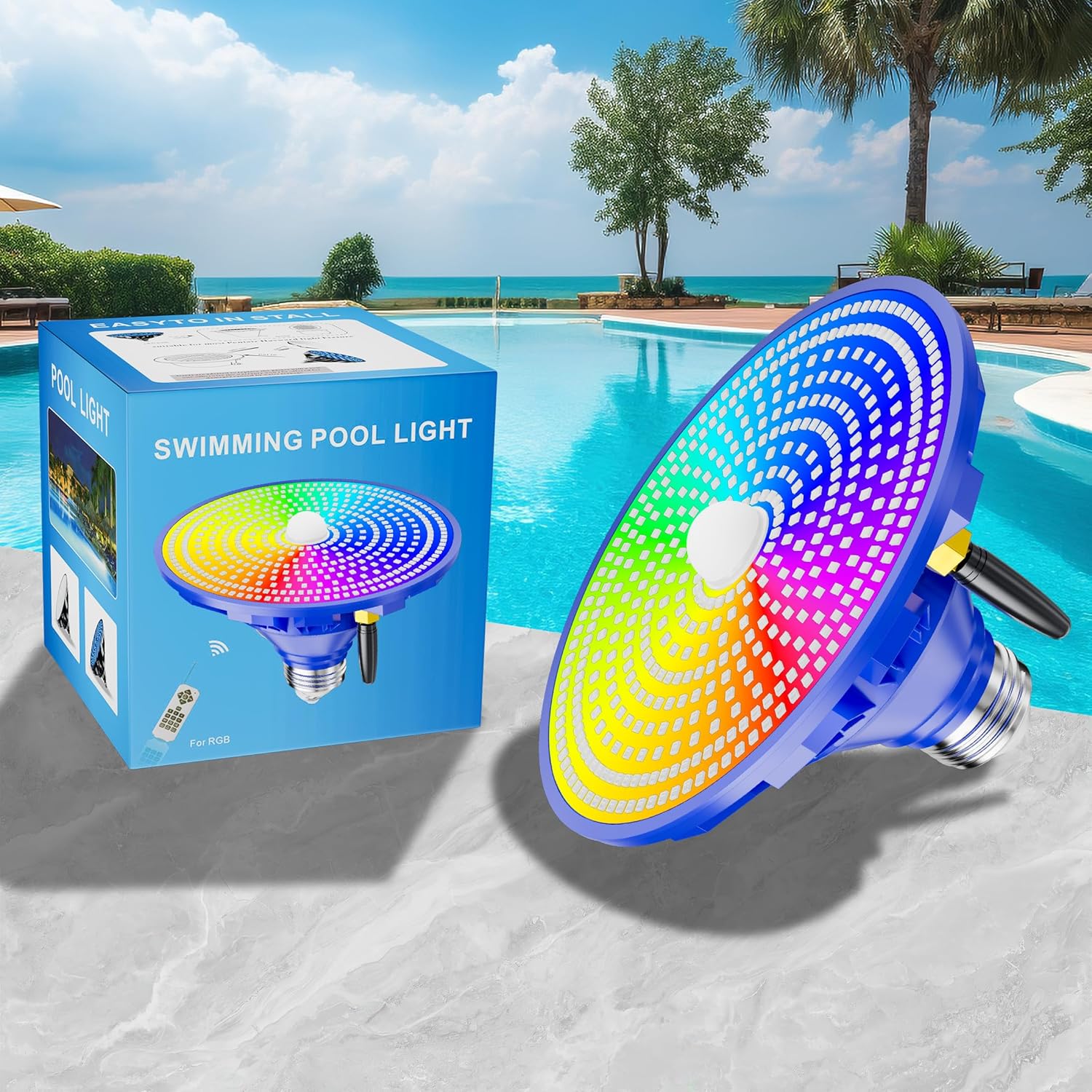 LED Pool Light Bulb for Inground Pool with Remote Control, Swimming Pool Led Lights 12 Color Changing Above Ground Pool Led Lights E26 Base for Inground Swimming Pools Lighting, Black/Blue