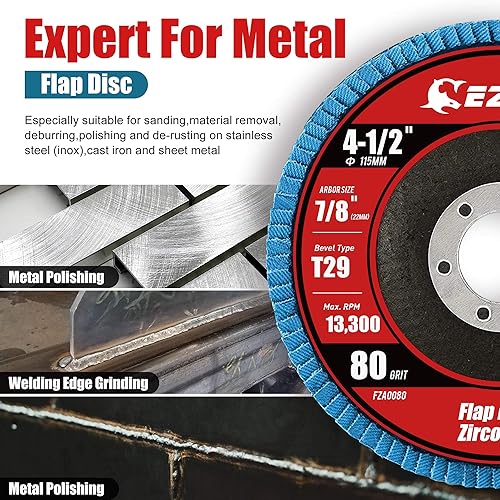 Miniatura 49 de EZARC Discos de aleta de grano 40, disco de lijado de alta densidad de 4.5 x 7/8 pulgadas tipo 29 para lijar, eliminación de óxido, acabado