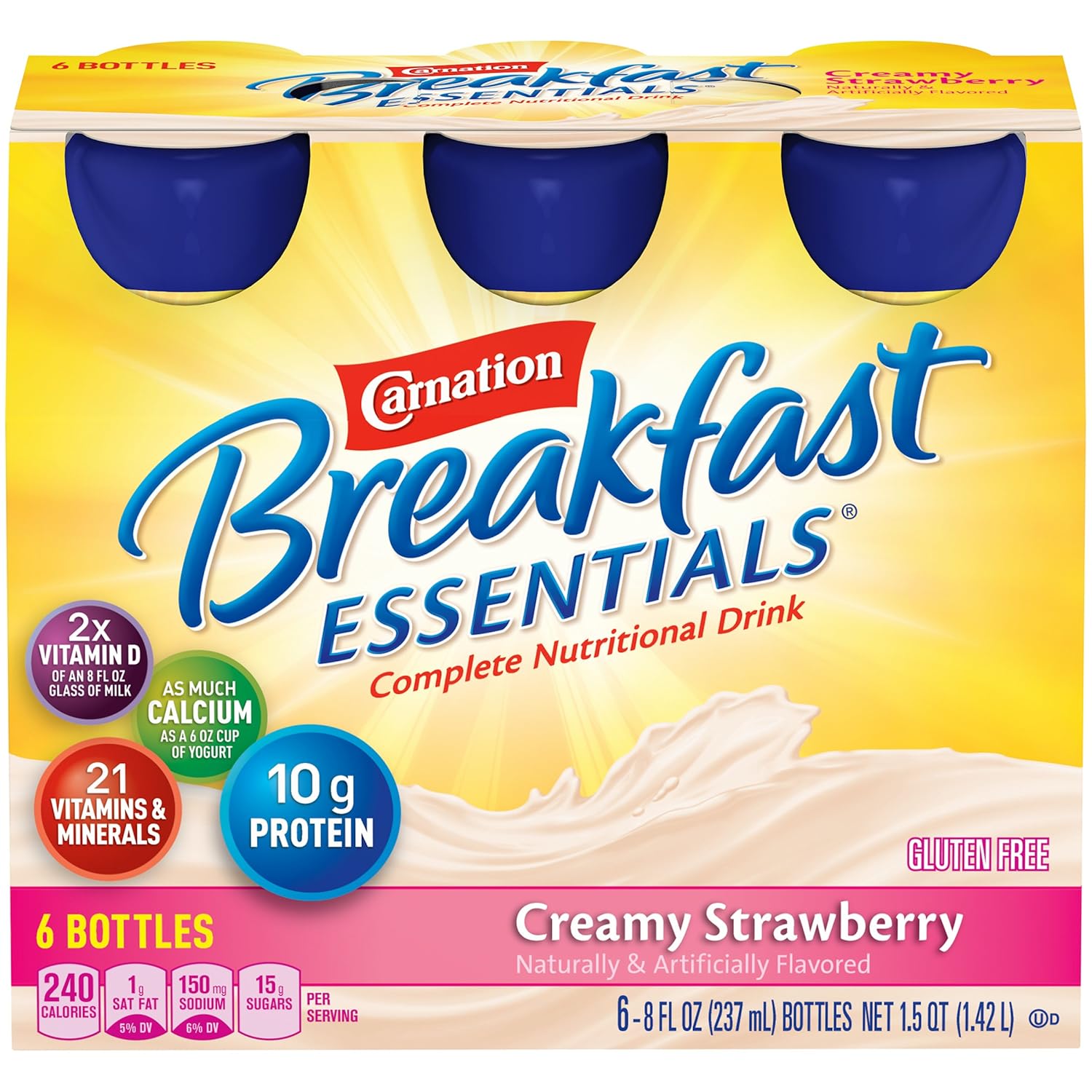 Carnation Breakfast Essentials Ready to Drink, Strawberry, 8 Fluid Ounce (Pack of 24)