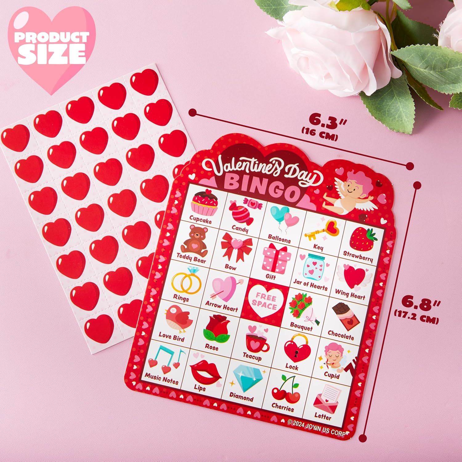 JOYIN 30 Players Valentines Day Bingo Cards (5x5) for Kids School Classroom Exchange Gift Rewards, Party Games, Indoor Family Activities