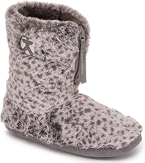 Bedroom Athletics Womens Sabor Leopard Patterned Faux Fur Slipper Boot Warm Cosy Zip Fastening Durable Sole