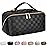 ALEXTINA Large Capacity Travel Cosmetic Bag - Portable Makeup Bags for Women Travel Toiletry Bag Waterproof Leather Checkered Makeup Organizer Bag, Roomy Cosmetic Bag for Women and Girls, Black
