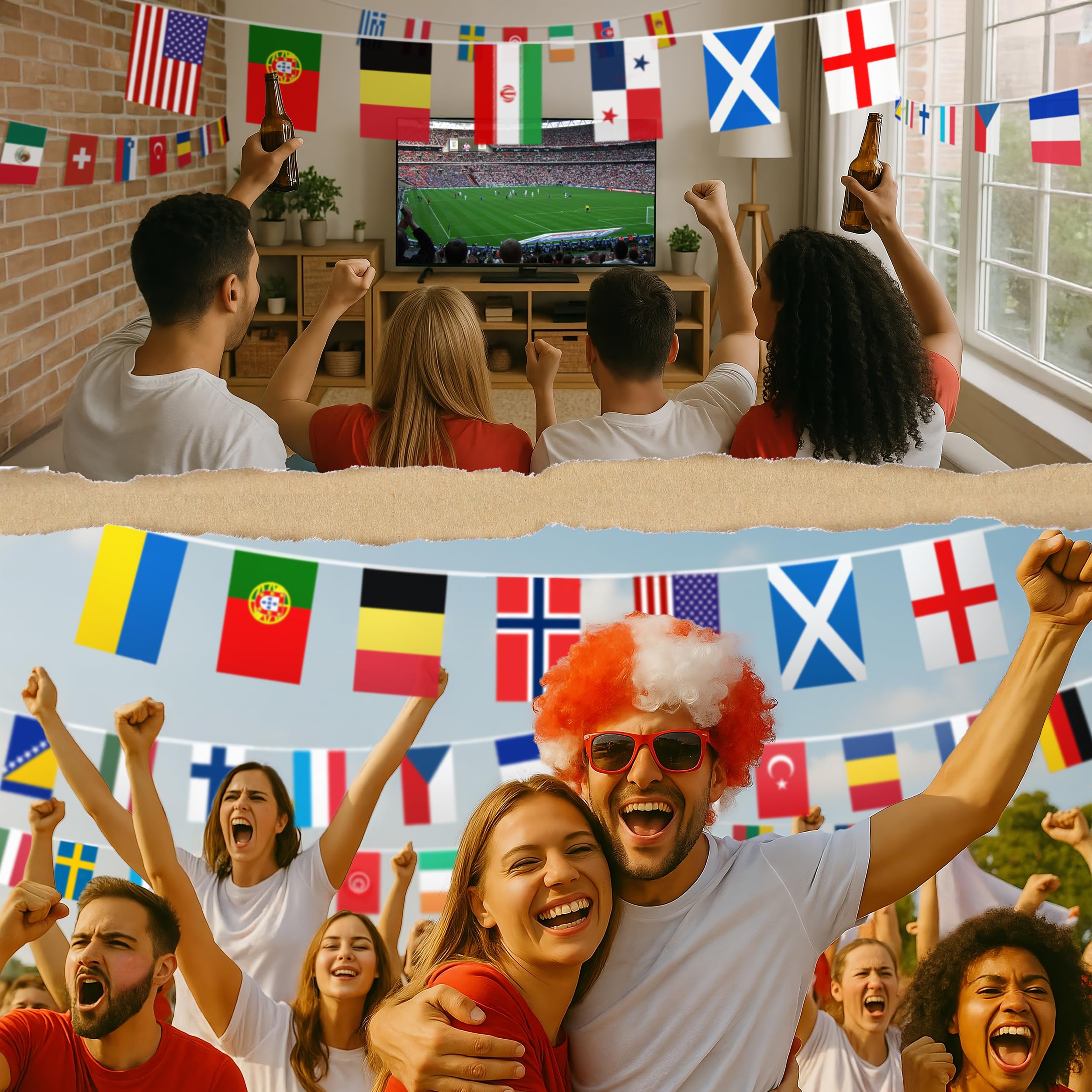 Banderole réutilisable Coupe du Monde 2026 – 48 équipes qualifiées – Décoration football 2026
