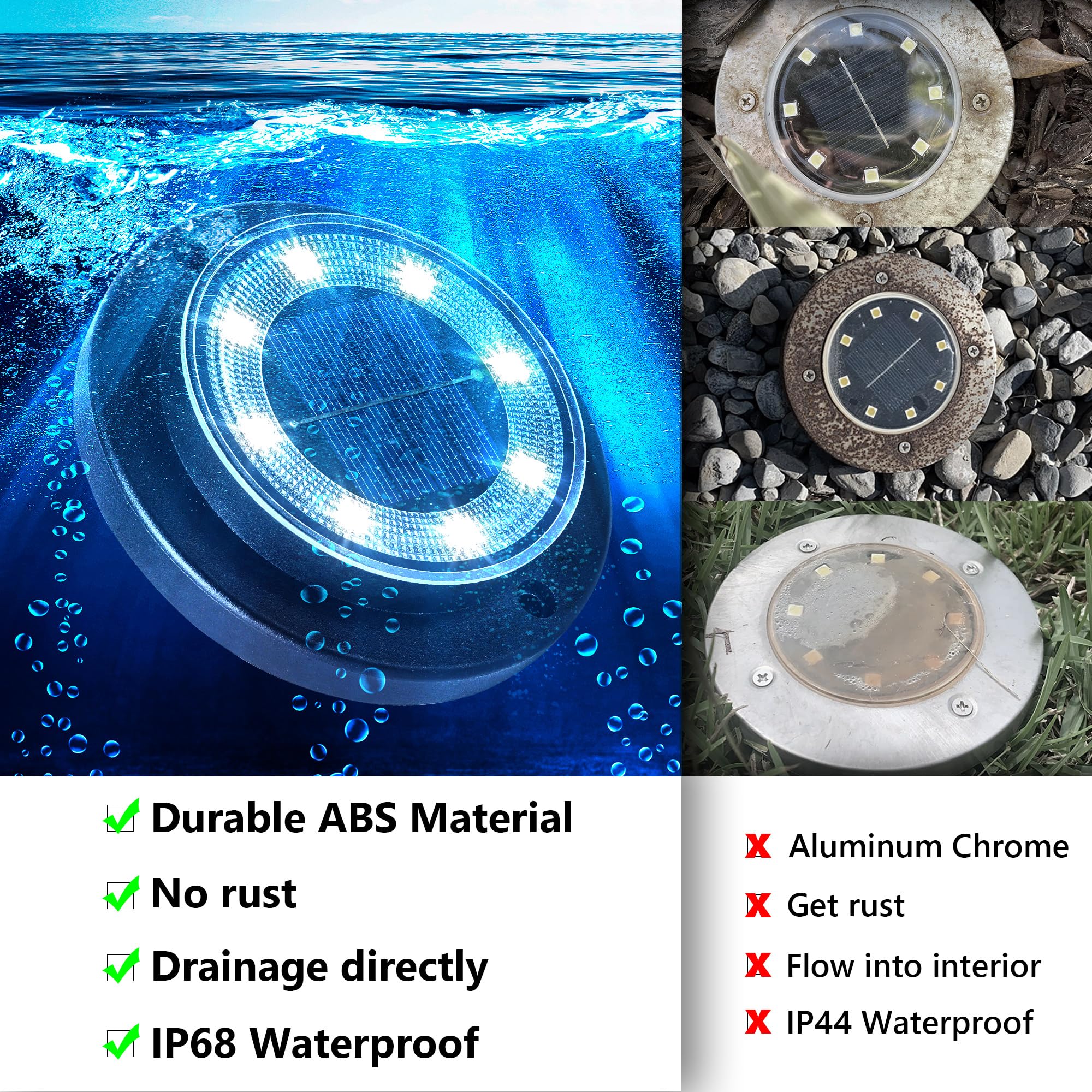 Outdoor Solar Ground Lights - 8 LEDs Waterproof Solar Lighting for Garden Lawn, Driveway, Pathway and Patio (White, 8 Pack) - Image 4