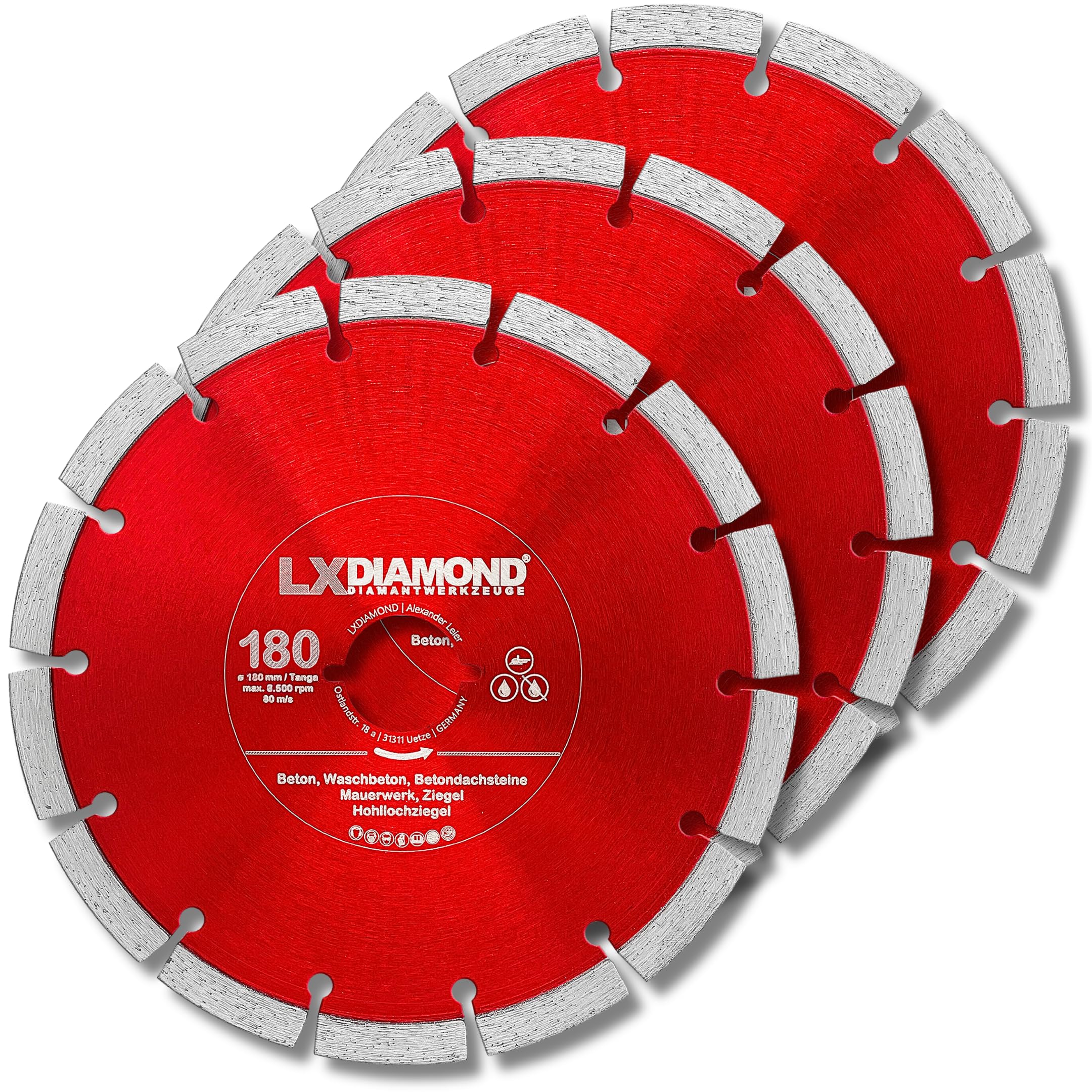 3x Diamant-Trennscheibe 180mm - kompatibel mit Lamello Tanga DX200 Fensterfräse Montagefräse - Diamantscheibe für Beton Mauerwerk Ziegel Stein Universal - 180 mm in Profi Qualität