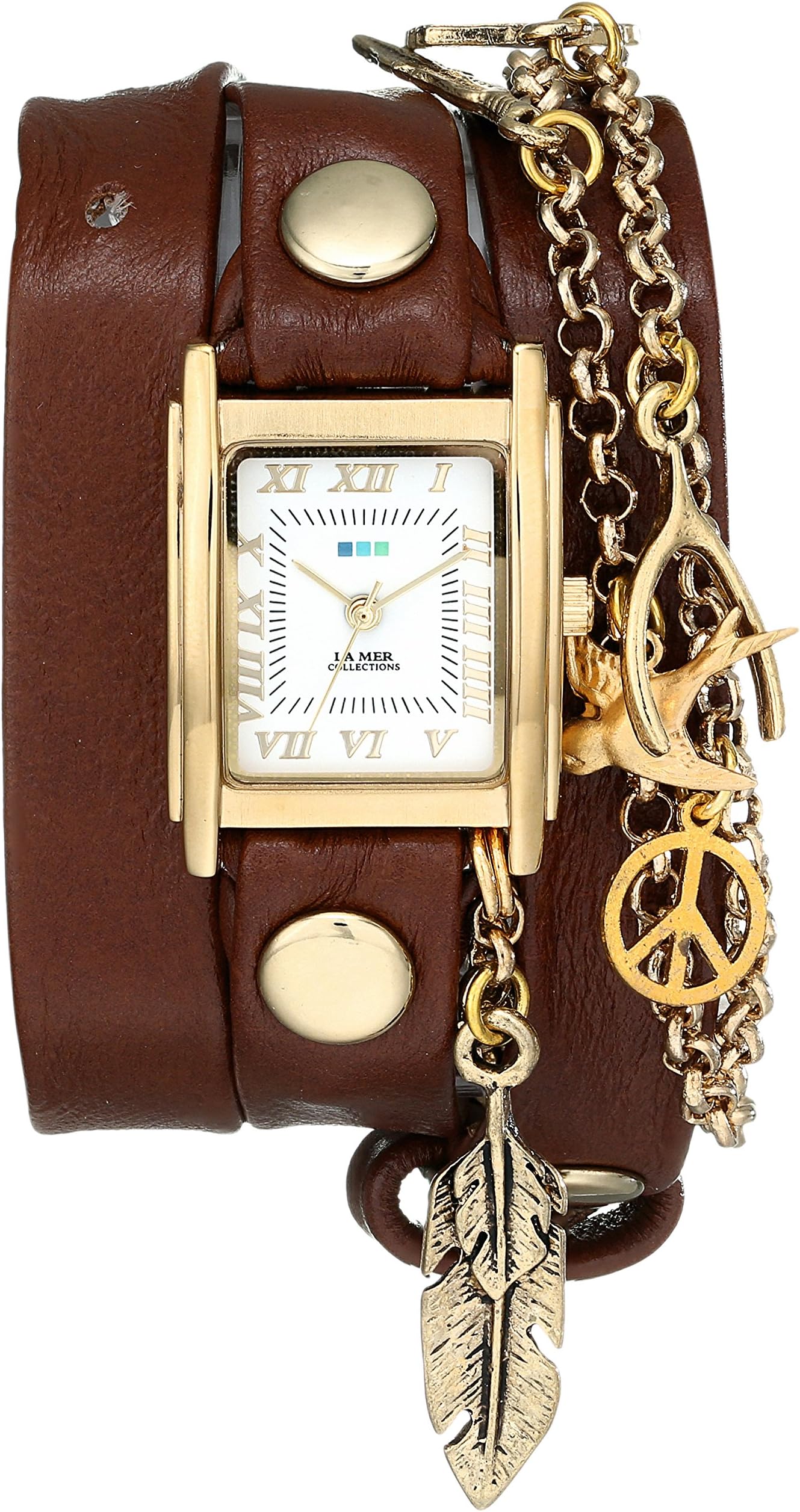 La Mer Collections Women's LMCW1006 Peace Pipe Charm Chain Wrap Watch
