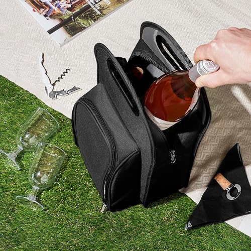 Miniatura 7 de Bolsa de vino metropolitana True, de True Fabrications, incluye 2 copas de vino, 2 servilletas, 1 sacacorchos y 1 tapón de botella, Negro