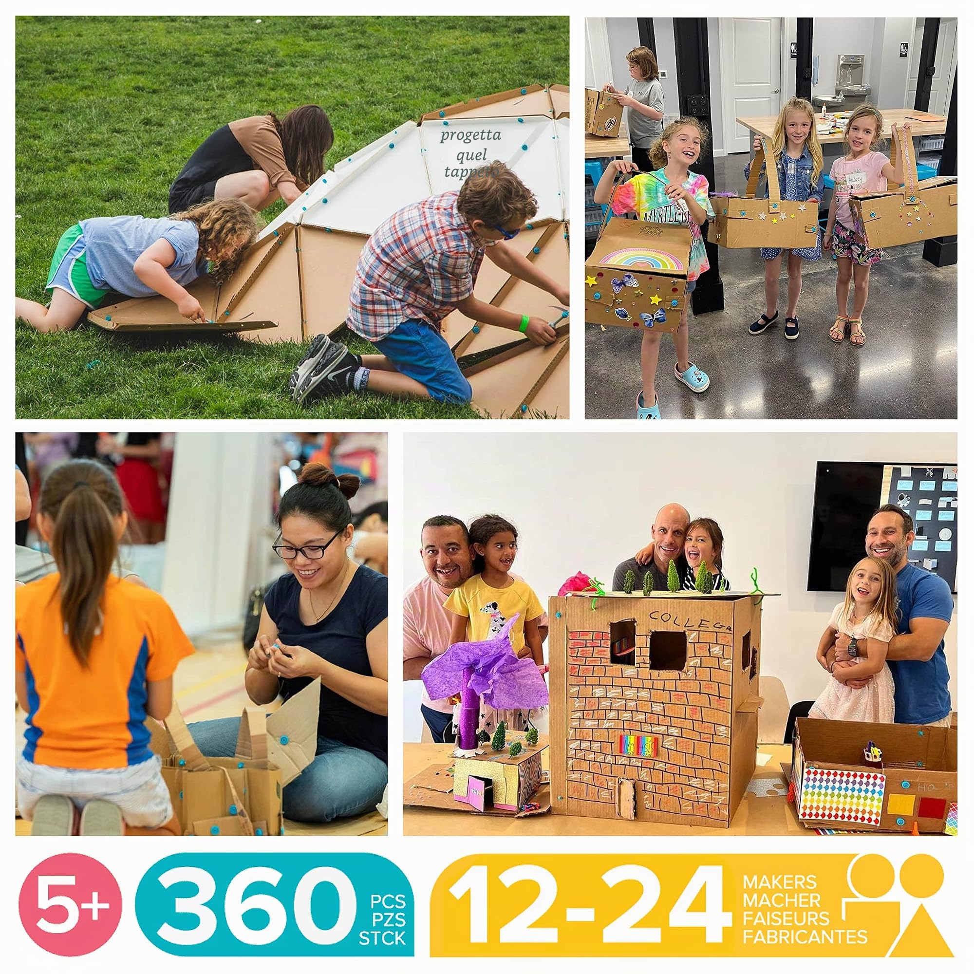 Makedo Invent, kit di attrezzi in cartone riciclato in grande cassetta degli attrezzi (360 pezzi), STEM + STEAM, giocattoli educativi per l'apprendimento in classe, strumenti riutilizzabili per