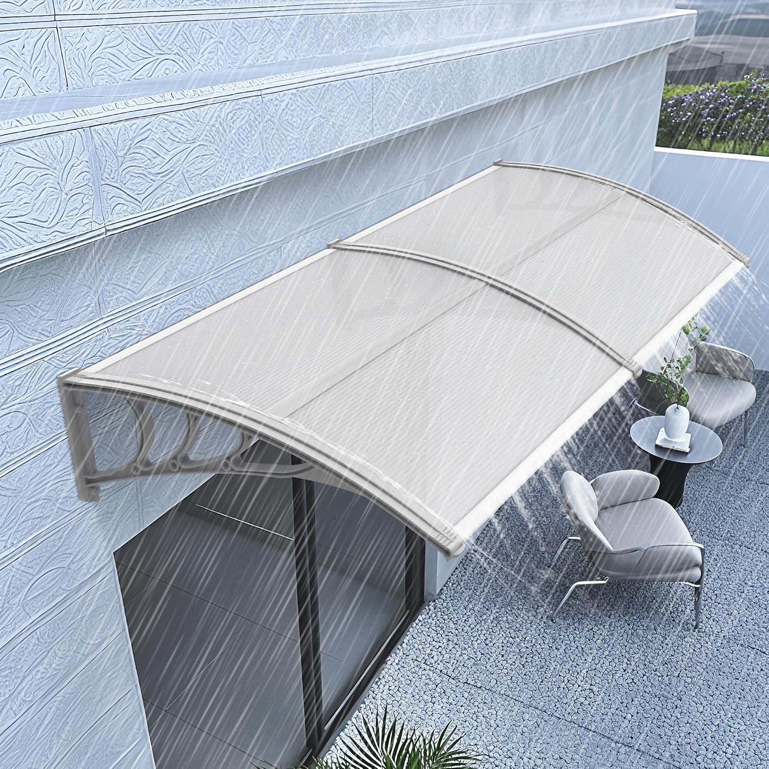 MCombo 116 inch Window Awning Outdoor Polycarbonate Hollow Sheet Door Patio Canopy (40''x120,White Panels with Silver Bracket)