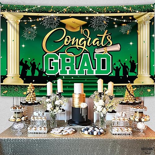Miniatura 7 de KatchOn, Cartel de graduación verde extra grande  72 x 44 pulgadas  Cartel de felicitación verde  Fondo de graduación para decoraciones de