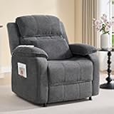 Power Recliner Chair, Electric Recliner for Adults, Lay Flat Recliner with Lumbar Support, Oversized Reclining Chair for Living Room Bedroom, Side Pocket, Chenille Fabric, Grey