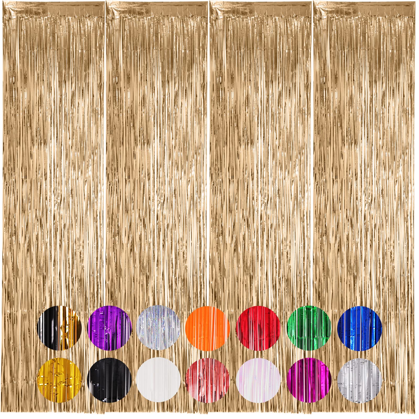 Voircoloria 4 Pack Champagne Foil Fringe Backdrop Curtains,3.3x8.2 Feet