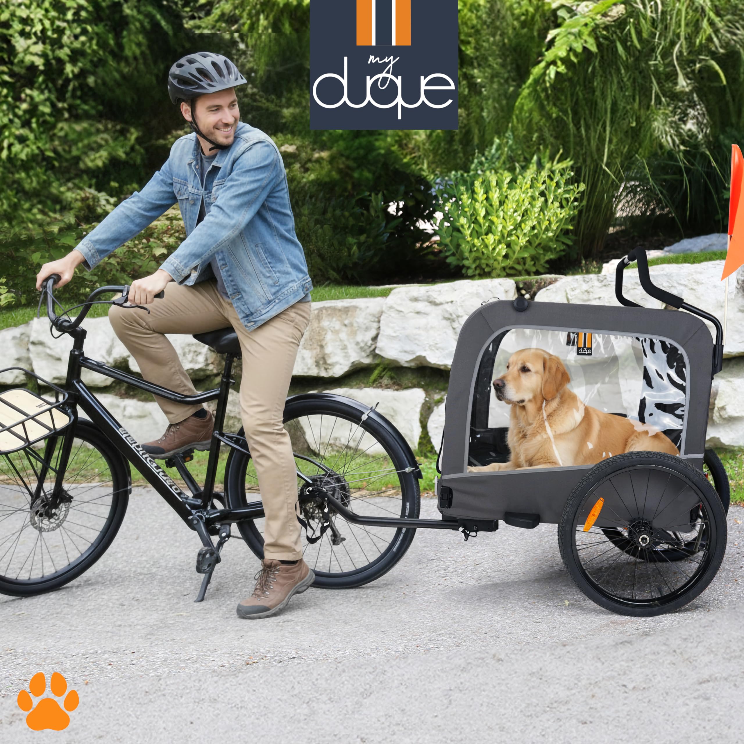 Carter - 3in1 Dog Pet Bicycle, Bike Transport Trailer, Pet & Shopping Stroller Pushchair, Jogger, Convenient Trolley, Easy Fold, Rain Screens Included, Max Load 50kg/110lb, Color Dark Grey