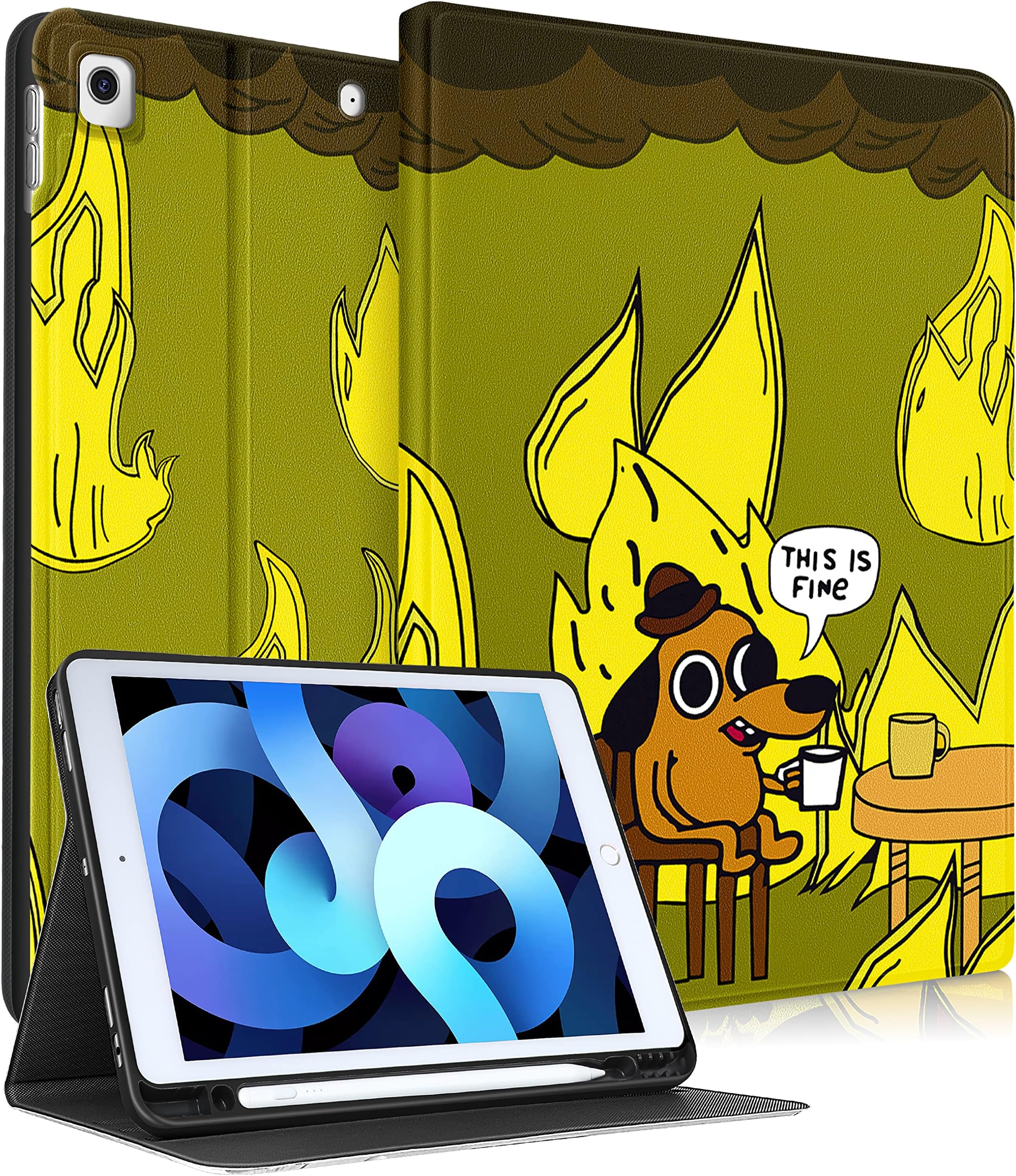 Uppuppy for iPad 9th/8th/7th Generation Case 10.2 Inch Cute Boys Kids Folio Smart Cover with Pencil Holder Dog Cartoon Cool Design Funny Fun Men Teens Unique Cases for iPad 7/8/9 Gen A2602 A2270 A2197