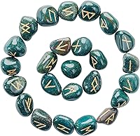 Vista 11 de Crocon Piedras preciosas de turmalina negra Alfabeto Futhark Alfabeto Grabado Runa Piedra 25 Piezas Set para Feng Shui Chakra Equilibrio Reiki