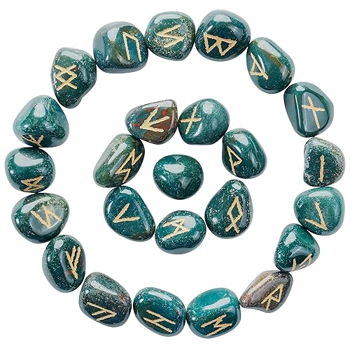 Crocon® Green Bloodstone Rune Stones Set Engraved with Elder futhark