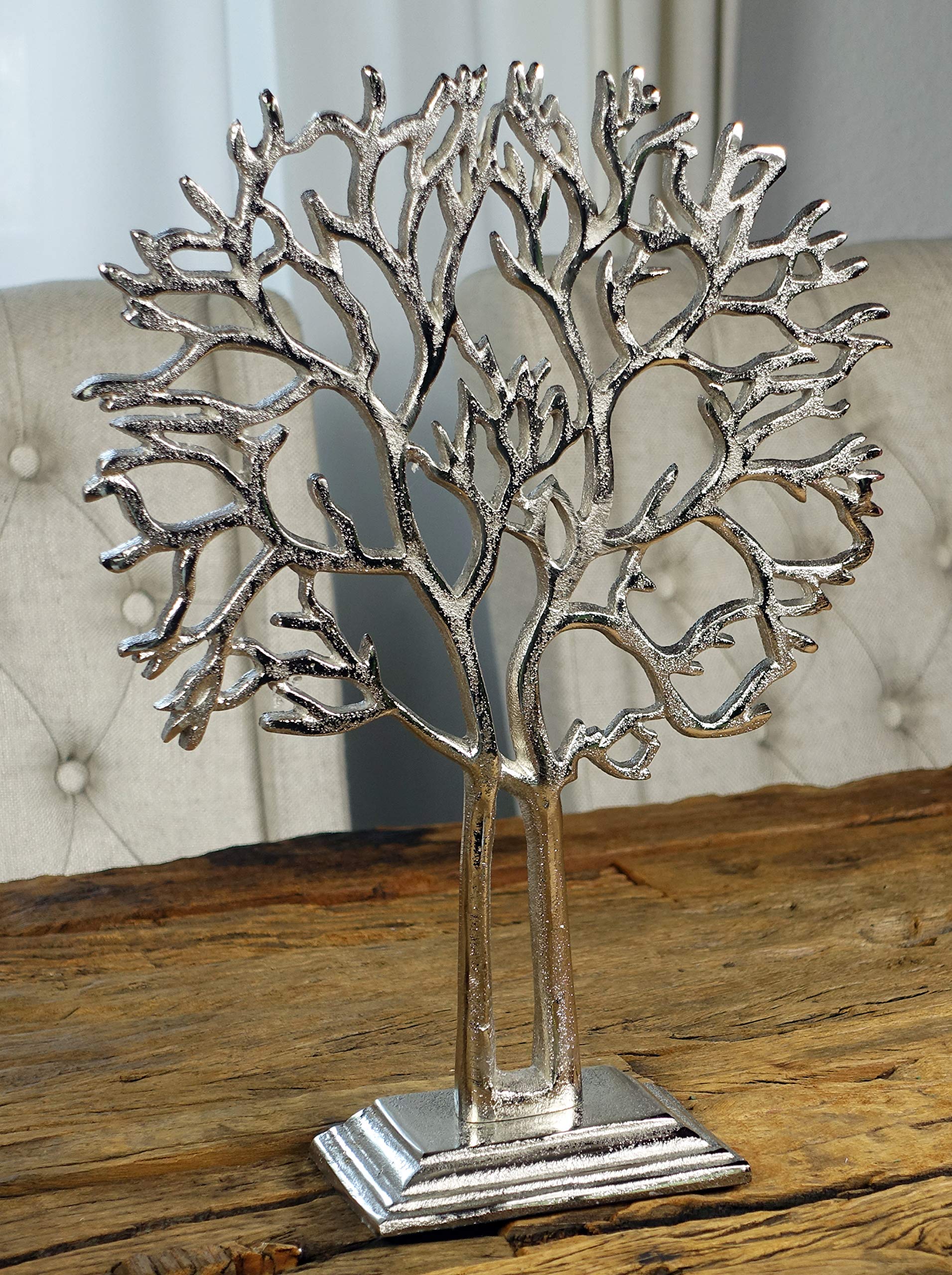 Schmuckbaum Schmuckständer Schmuckhalter Lebensbaum Dekobaum Aluminium Silber - Schmuck Baum für Ringe, Ketten und Armbänder - 38 cm