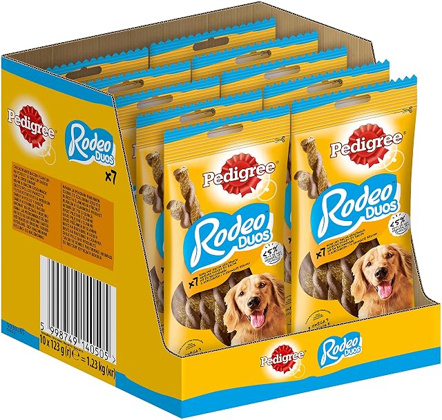 Pedigree Rodeo duos recompensas para Perros - 70 torsades masticables (10 Bolsas de 123 g)