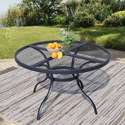 Miniatura 12 de Mesa de Patio Exterior de 27.5'' con Estante de Almacenamiento, Mesa de Jardín Redonda de Metal de Servicio Pesado con Capacidad de 400lbs, Listón