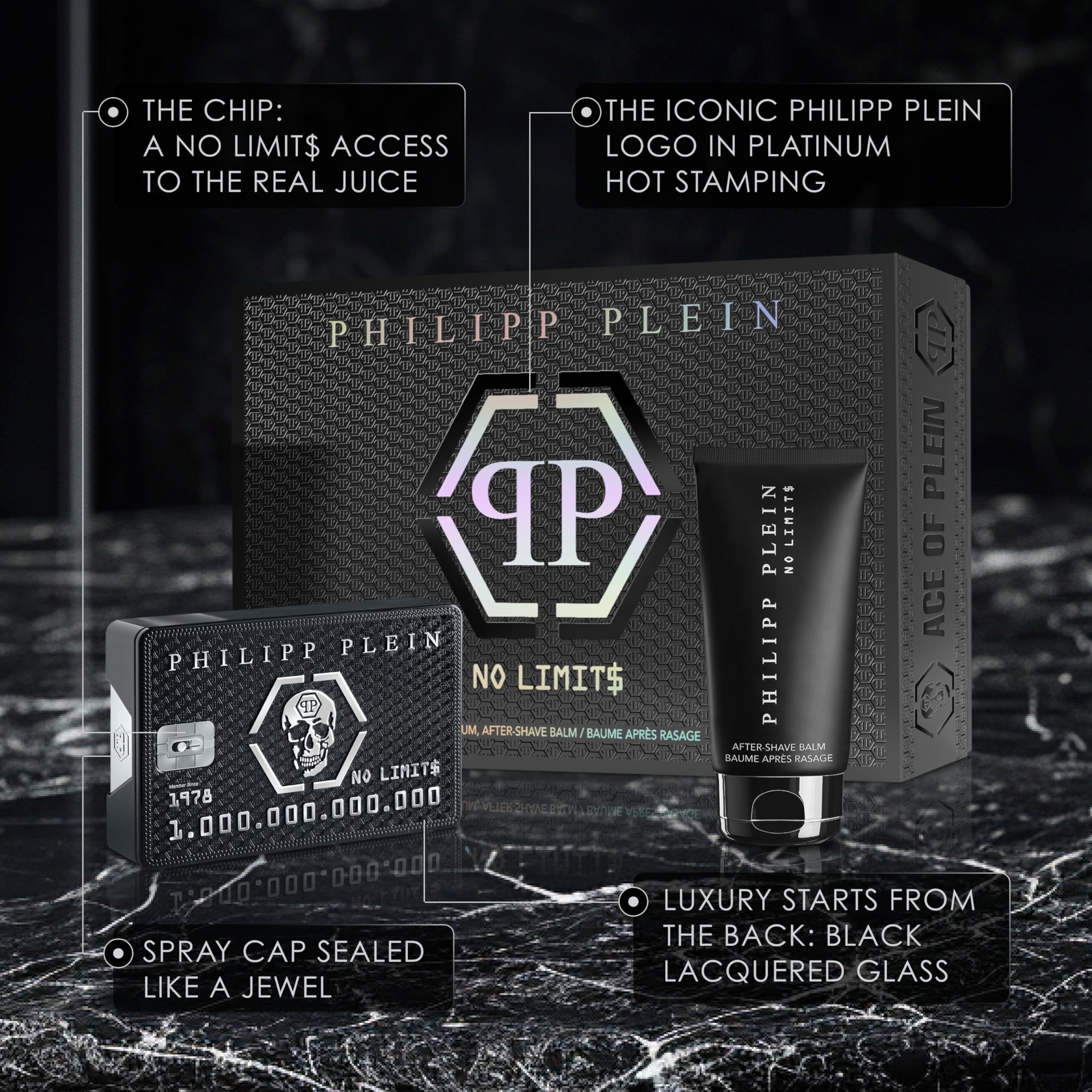 Philipp Plein – Ace of Plein Set de Regalo para Hombres con Eau de Parfum No Limits 50 ml y After Shave 50 ml – Perfume y Loción After Shave para Hombres – Notas Orientales y Amaderadas