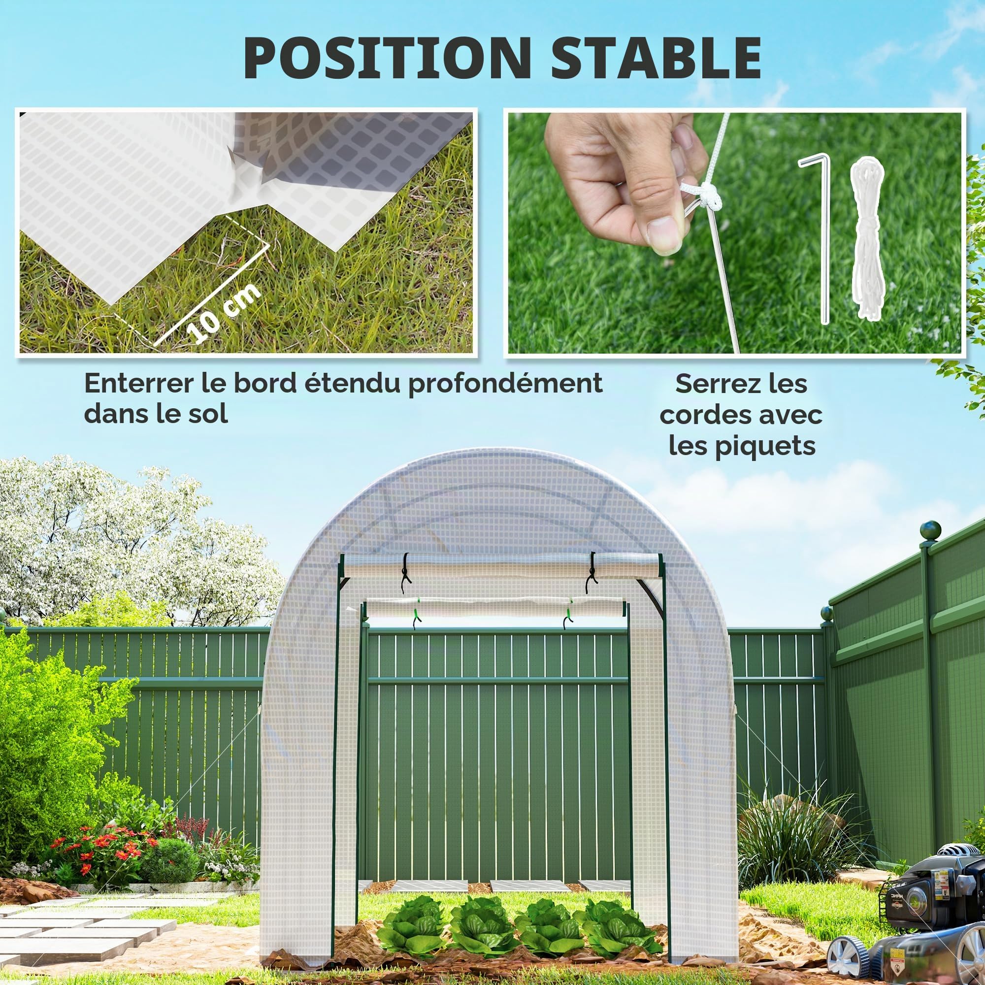Outsunny Serre Tunnel 1,8 x 1,8 x 2 m piétonne 2 Grandes Portes Blanche