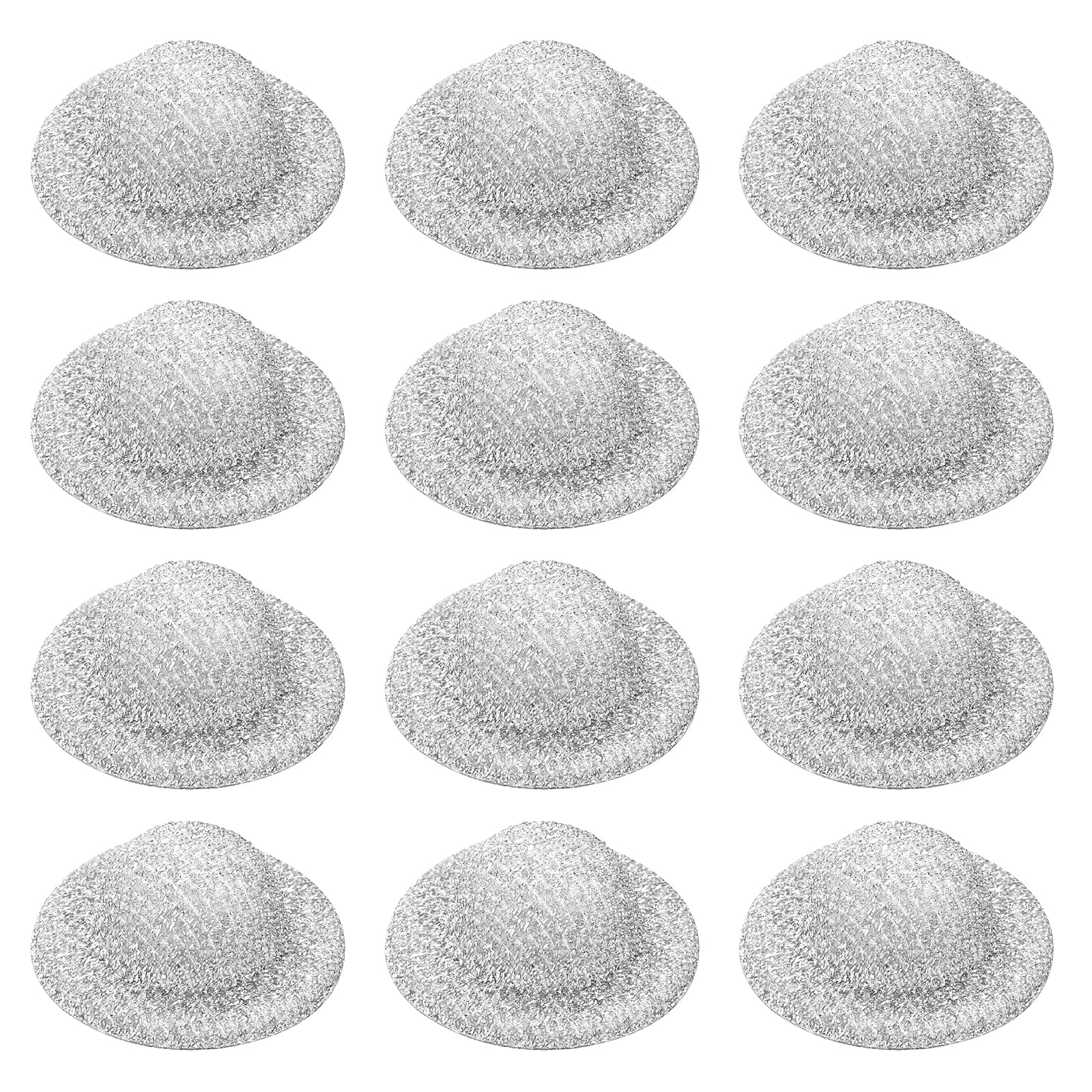 PATIKIL Mini Hats for Crafts, 12 Pcs 14mm ID Sparkling Mini Cowboy Hats Miniature Formal Top Caps for DIY Dollhouse Decoration Hair Accessories Snowman Weddings Party, Silver Gray