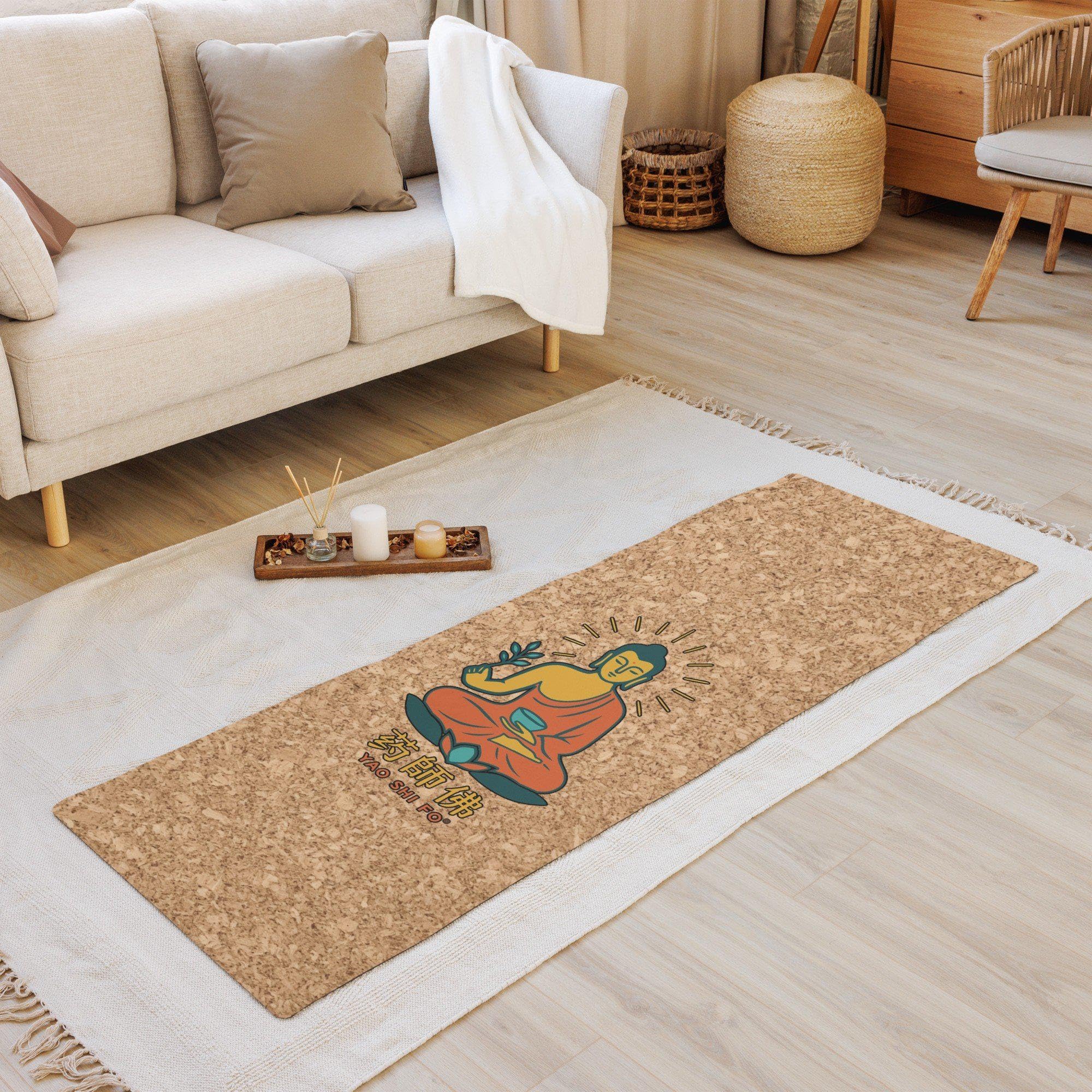 Tapis Yoga Liège Vert Orange Yaoshifo - 4mm FSC Liège + Caoutchouc Naturel, Grip Exceptionnel