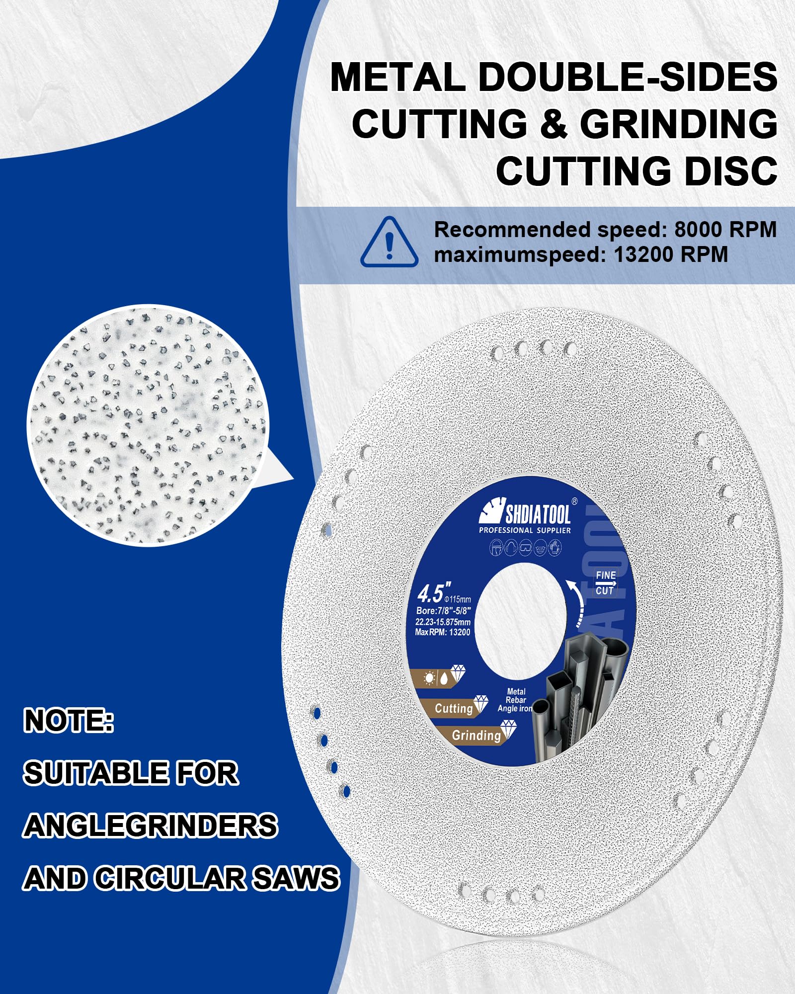 SHDIATOOL 115mm Disco Diamante para Metal - 22,23/15,875mm Discos Corte x 4