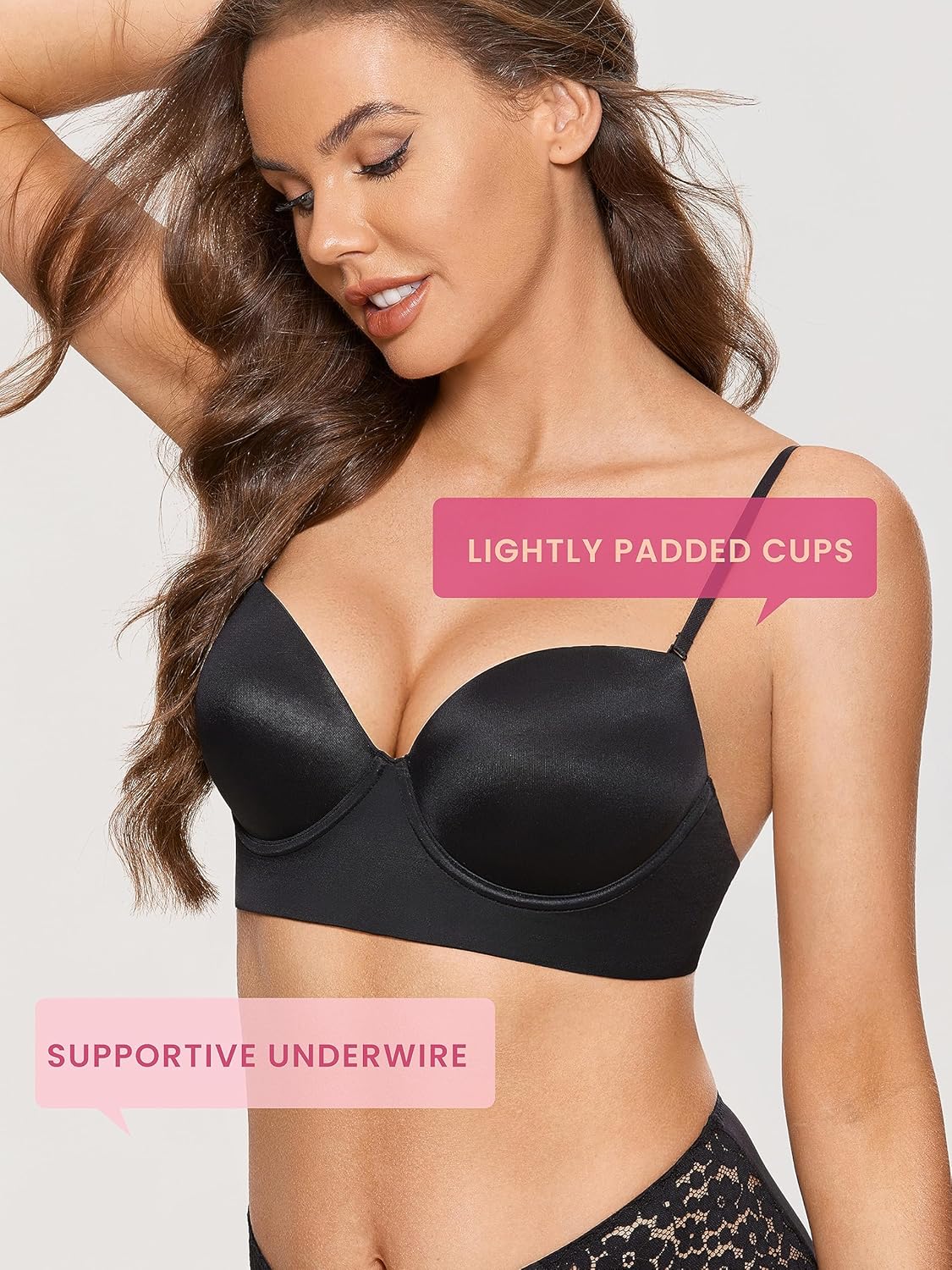 DOBREVA Women's Backless Bra Low Back Halter Lightly Padded T Shirt Bras Underwire Full Coverage - Image 4