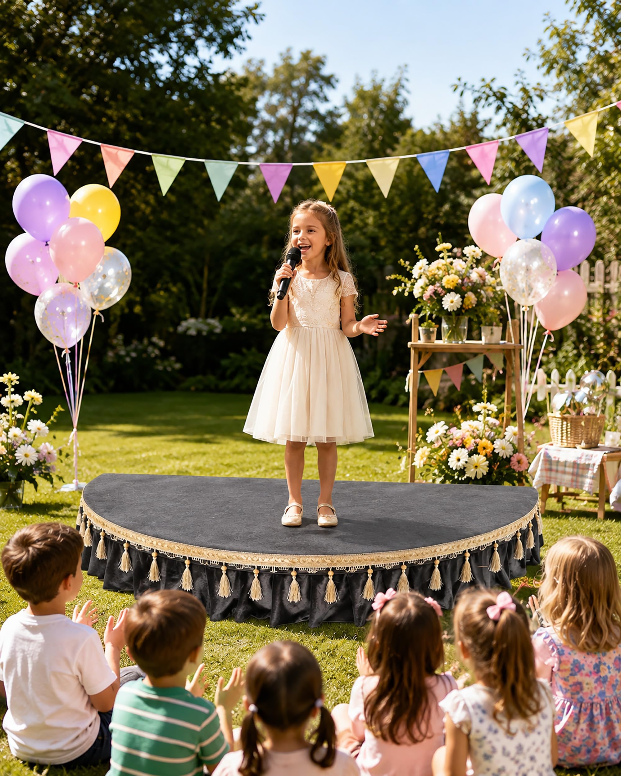 Plataforma De Escenario Portátil con Funda Terciopelo Lavable, Plataforma De Escenario Semicircular, Alta Capacidad De Carga, Miniescenario para Discursos Públicos Y Canto,1.5m