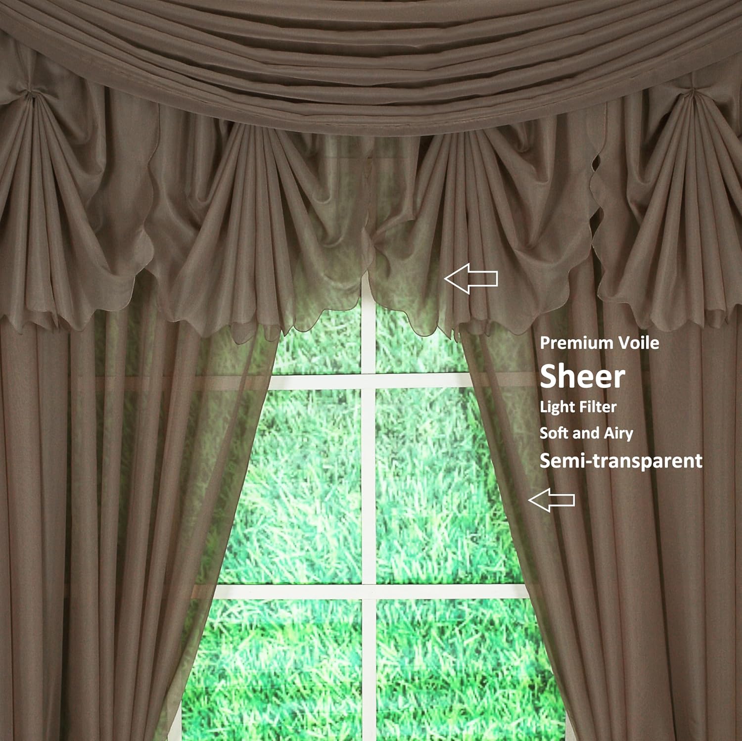 Today's Curtain Emelia Original Voile Swag Pair 38", Taupe, 60" W x 38" L