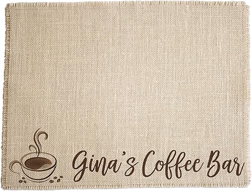 Personalized Coffee Bar Mat - Customized Burlap Placemat for your Coffee Maker - Made in the USA