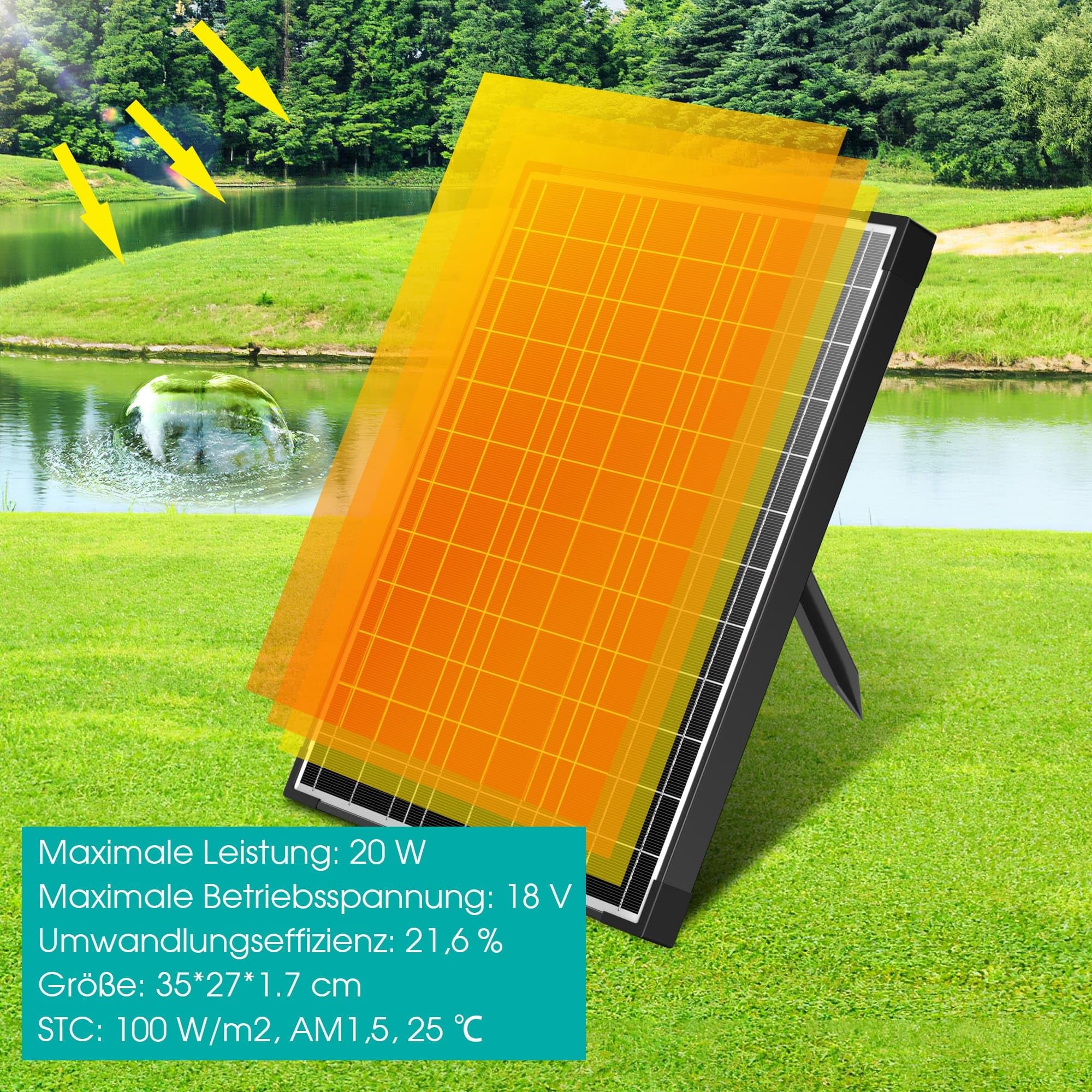 Pompa fontana solare Biling con filtro, portata 875 L/H, cavo 5 m per stagno e cascata