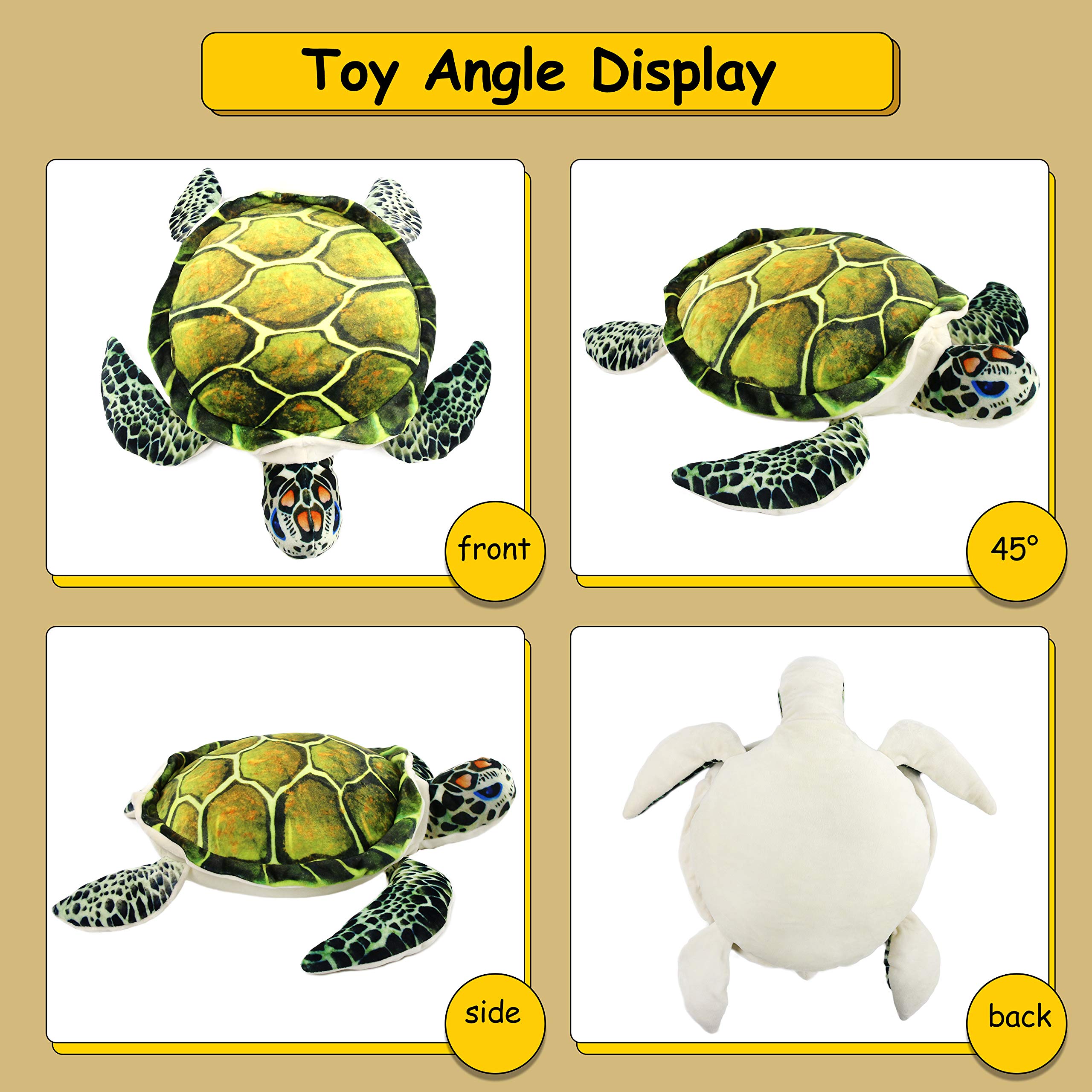 Athoinsu Realistic Stuffed Sea Turtle Soft Plush Toy Ocean Life Tortoise Throw Pillow Birthday for Toddler Kids, 18'' - Image 6