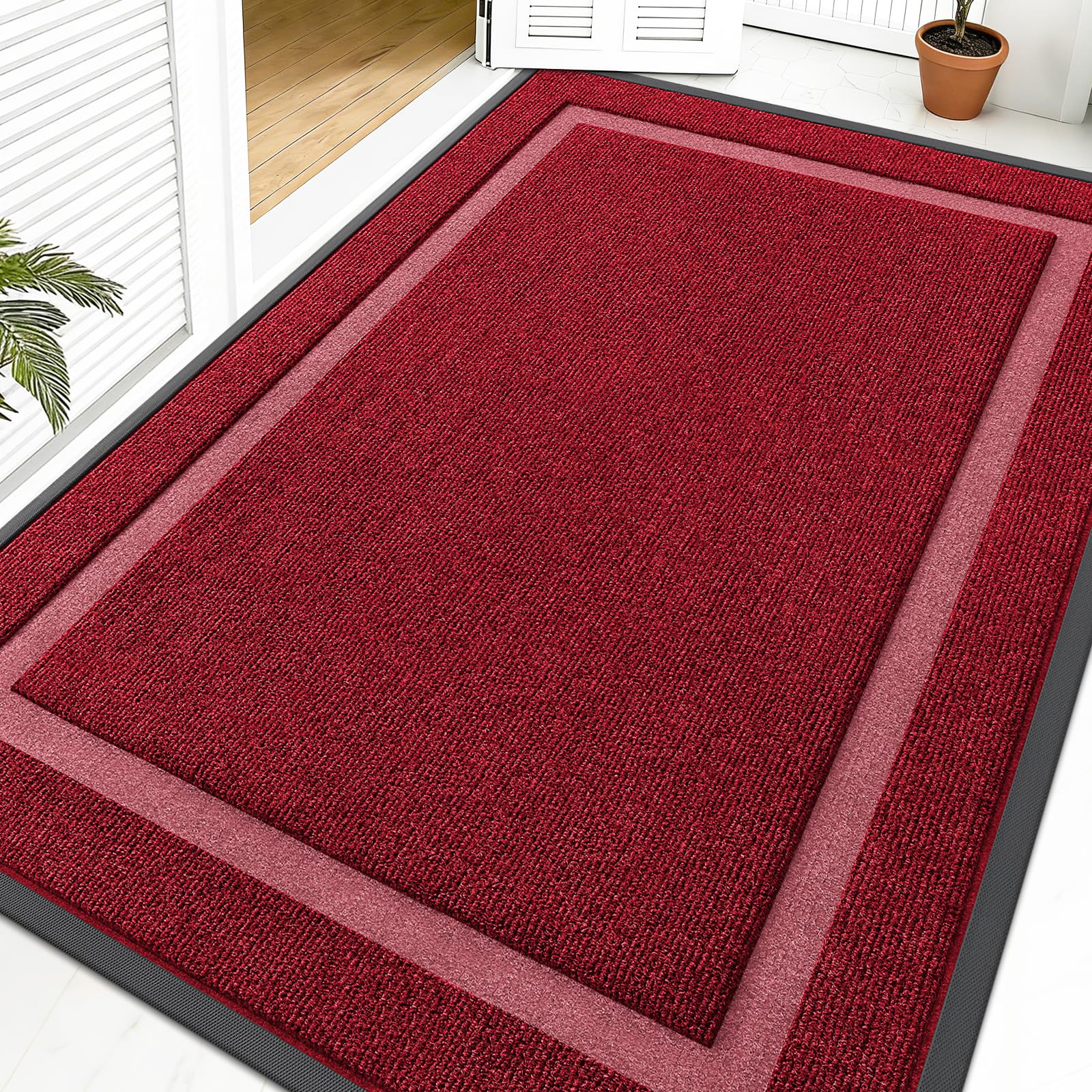 OLANLY Front Door Mat Outside 59x40, All-Season Heavy-Duty Rubber Doormat | Wine Red, Absorbent, Stain and Fade Resistant, Waterproof Non-Slip Backing, Low-Profile Indoor Outdoor Floor Mat for Entryway