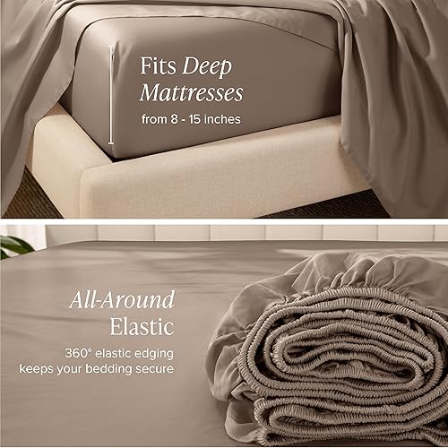 Miniatura 35 de Bare Home 100% Organic Cotton Sateen Fitted Sheet - Smooth Sateen Weave - Breathable & Cooling - Hotel Luxury - Durable Fitted Sheet - Deep Pocket