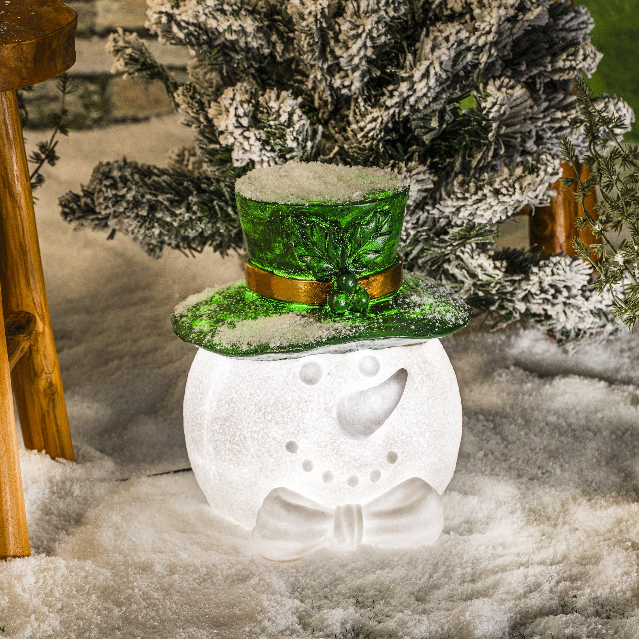 Esotec Solar Weihnachtsdeko Gartenfigur außen LED Schneemann Toni 102684 | Solar Schneemann Ø26x29cm, Warm-/Kaltweiß, 2700/5500K, bis 10 Std, 1,5m Kabel, externes Solarmodul, wechselbarer Akku, IP44