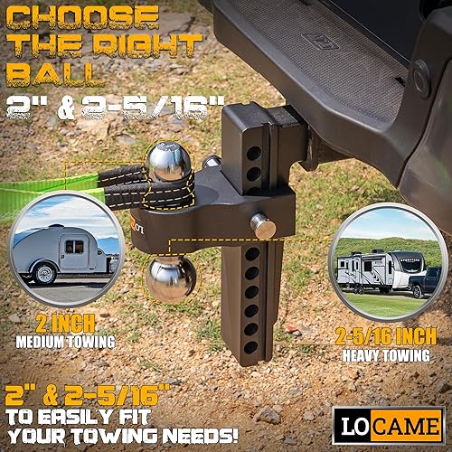 Miniatura 3 de LOCAME Enganche de remolque ajustable, solo se adapta a receptor de 2 pulgadas, enganche de caída de aluminio de 10 pulgadas, enganche de remolque