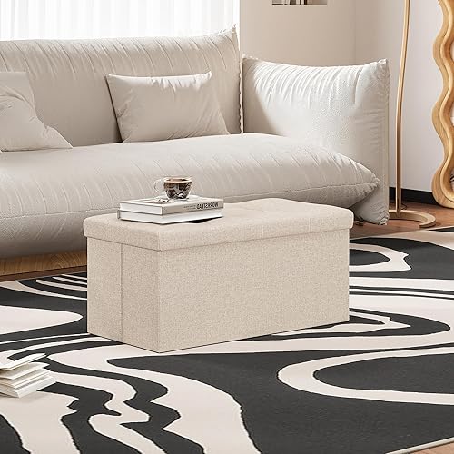 Miniatura 22 de Youdesure Otomana plegable con espacio de almacenamiento de 80 litros, de 30 pulgadas, que soporta hasta 350 libras con reposapiés acolchado, para