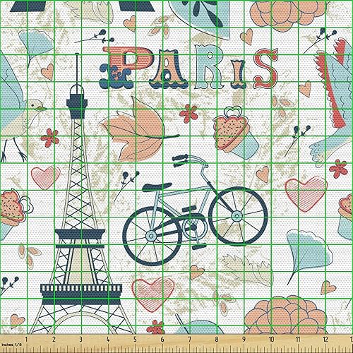 Vista 108 de Ambesonne Tela beige de The Yard, ilustración contemporánea de animales marinos en estilo retro, arte de caballito de mar de cangrejo de pulpo, tela