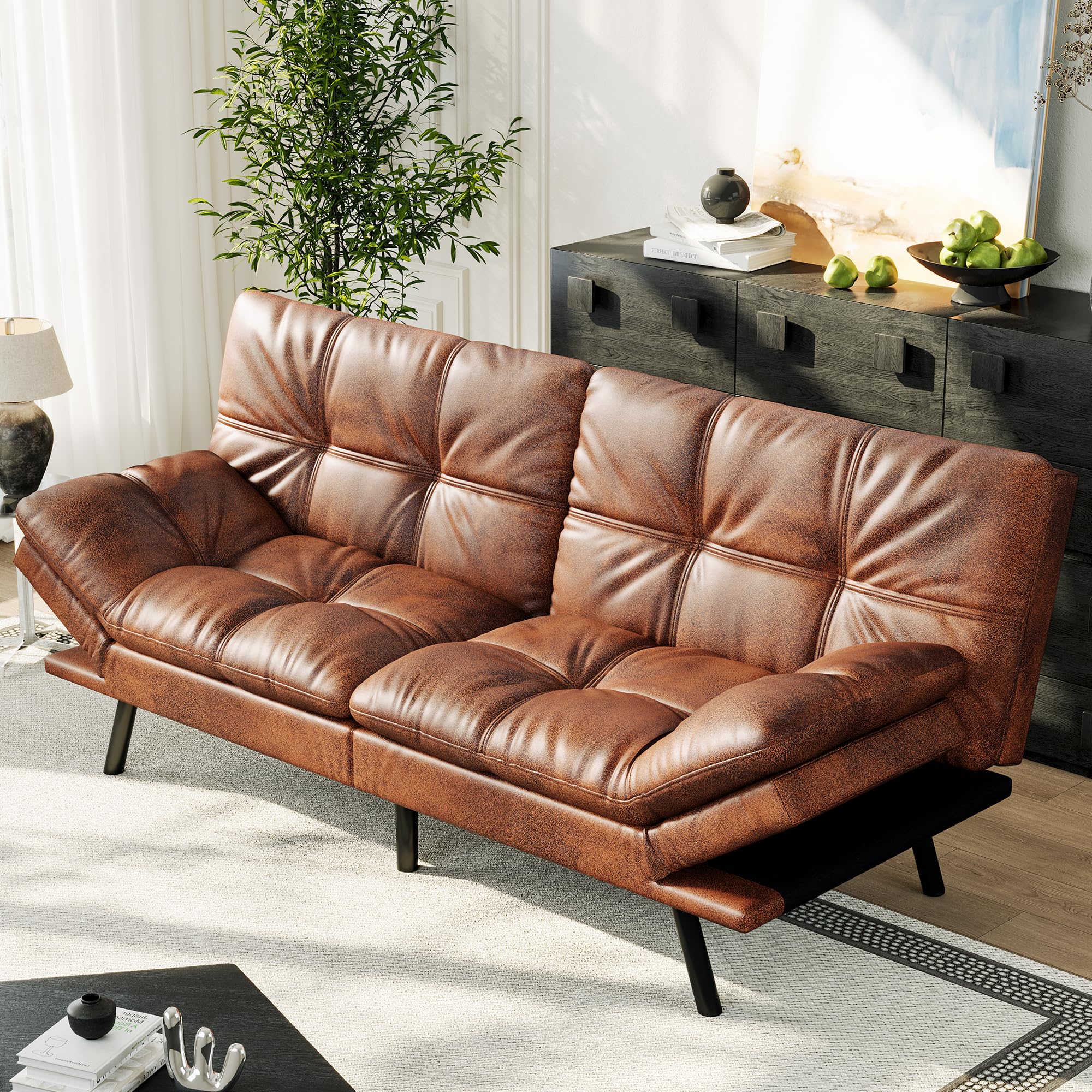 71 Convertible Faux Leather Futon