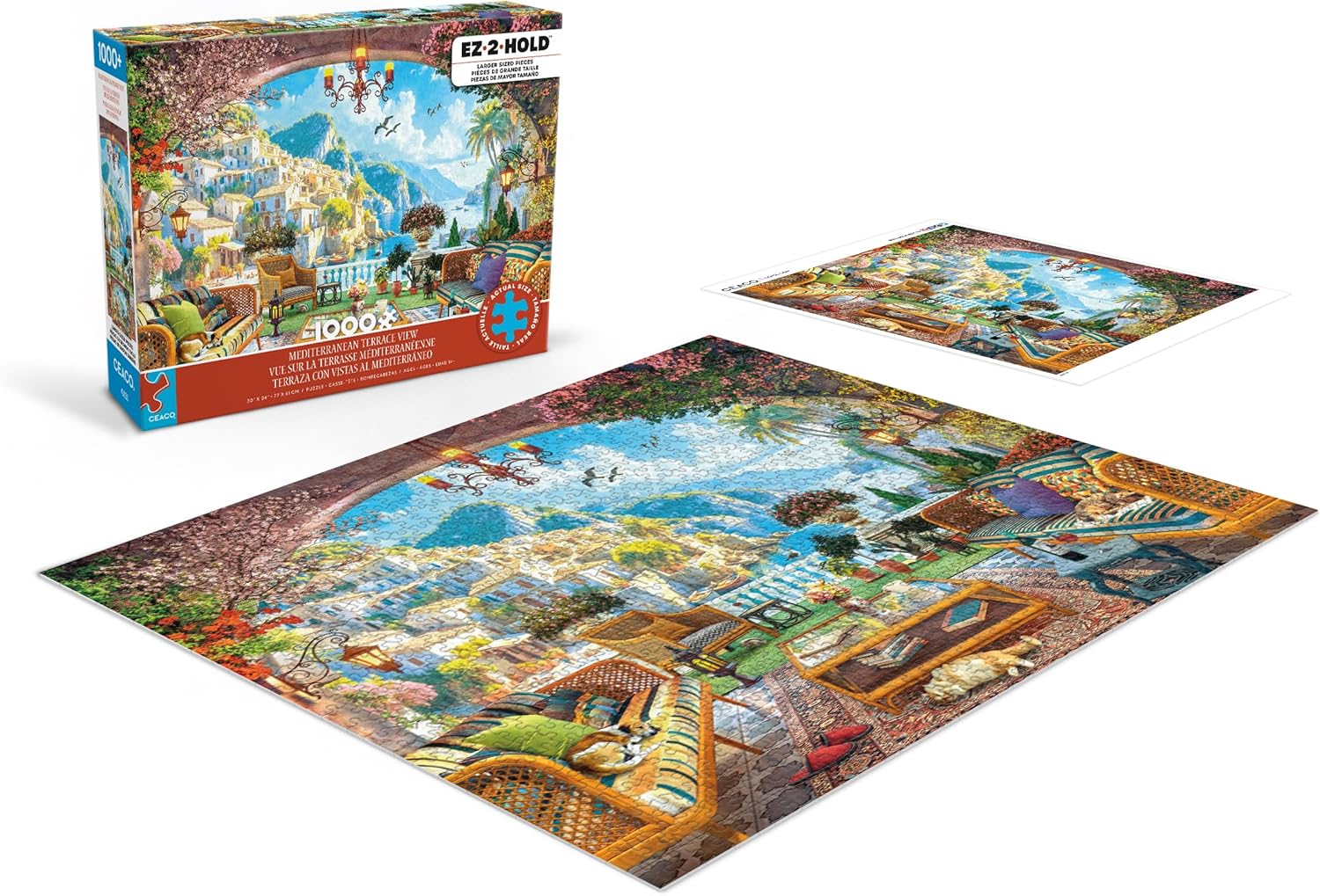 Ceaco - EZ2Hold - Dominic Davison - Mediterranean Terrace View - 1000 Piece Jigsaw Puzzle for Adults - Challenging Puzzle Perfect for Game Nights - Finished Size is 30 x 24