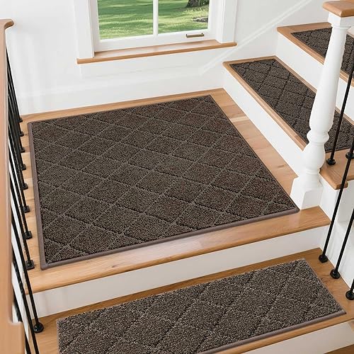Vista 144 de COSY HOMEER - Alfombra antideslizante de 28 x 9 pulgadas, uso interior en peldaños de madera, alfombras para niños y perros, 100 % poliéster, base