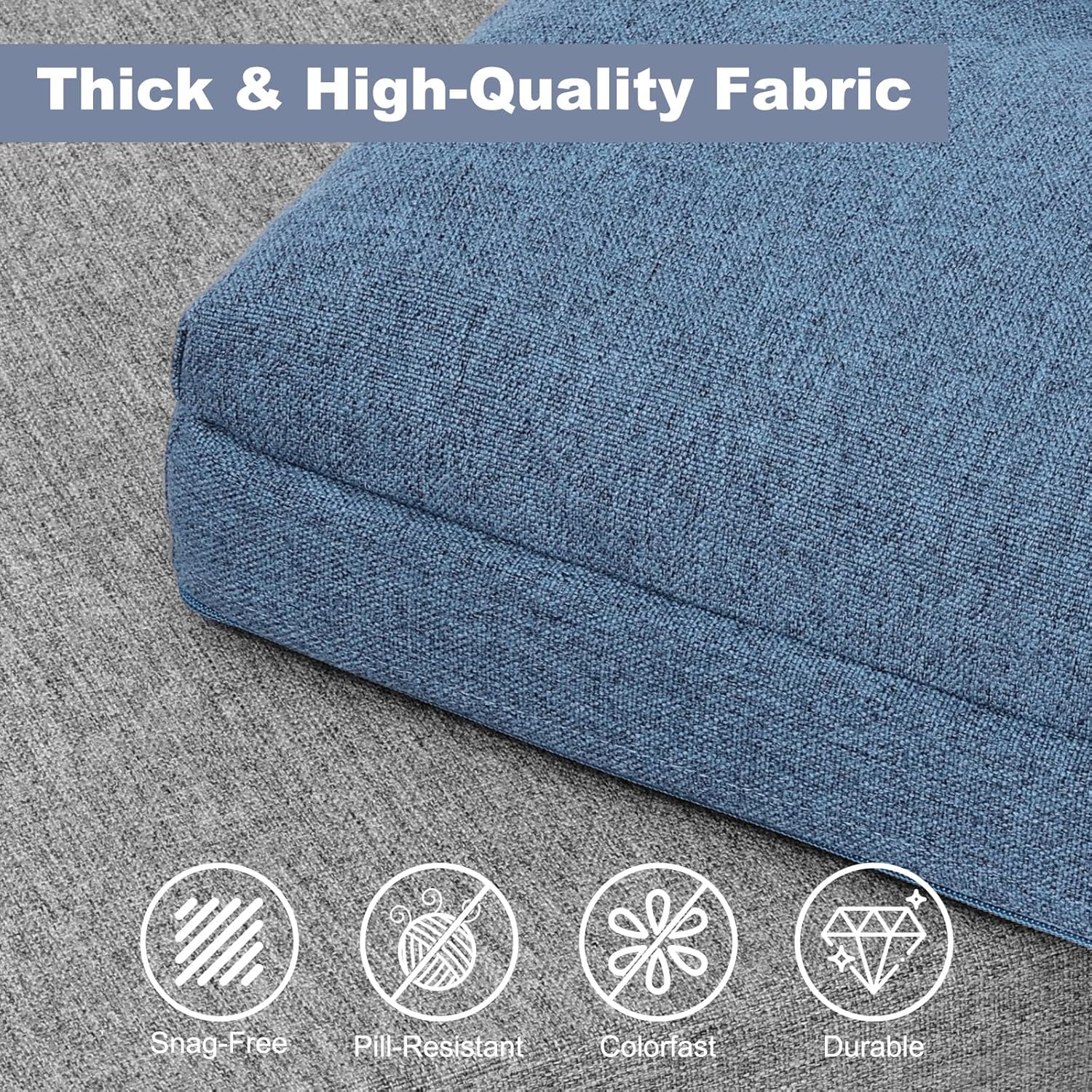 baibu 42 Inch Dual-Layer Patent Design Memory Foam Bench Cushion, Non-Slip Indoor Bench Cushion Standard Size Foam Pad with Machine Washable Cover (Blue, 42x16x3in)
