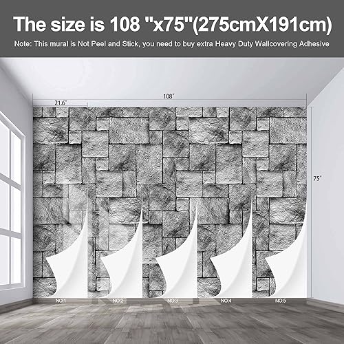 Miniatura 3 de Papel tapiz de ladrillo grande para sala de estar y dormitorio (papel tapiz para pared de habitatacion) 108 x 75 pulgadas (no se puede despegar ni