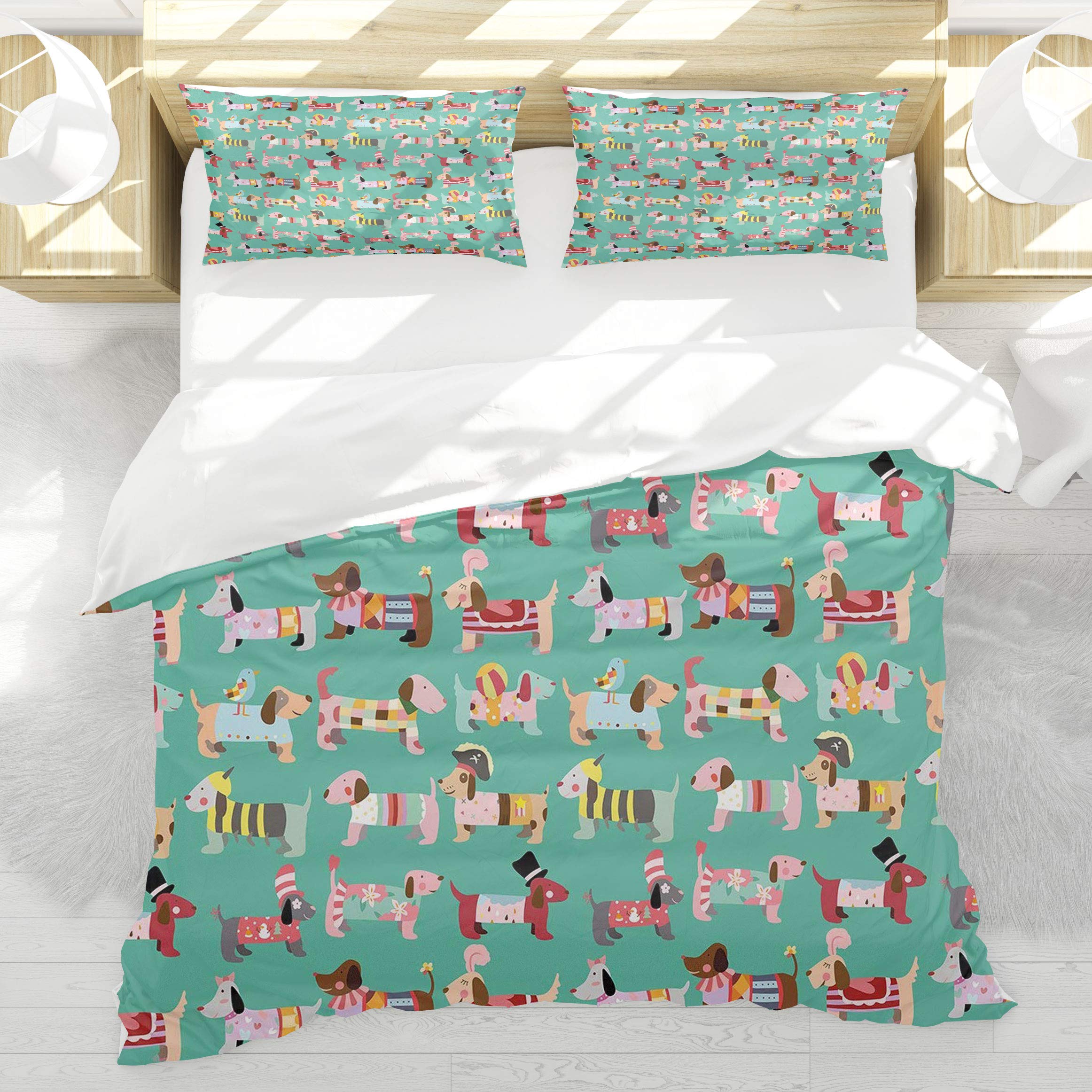 Housse de couette chiot abstrait 220x240 cm avec 2 taies d'oreiller pour lit double