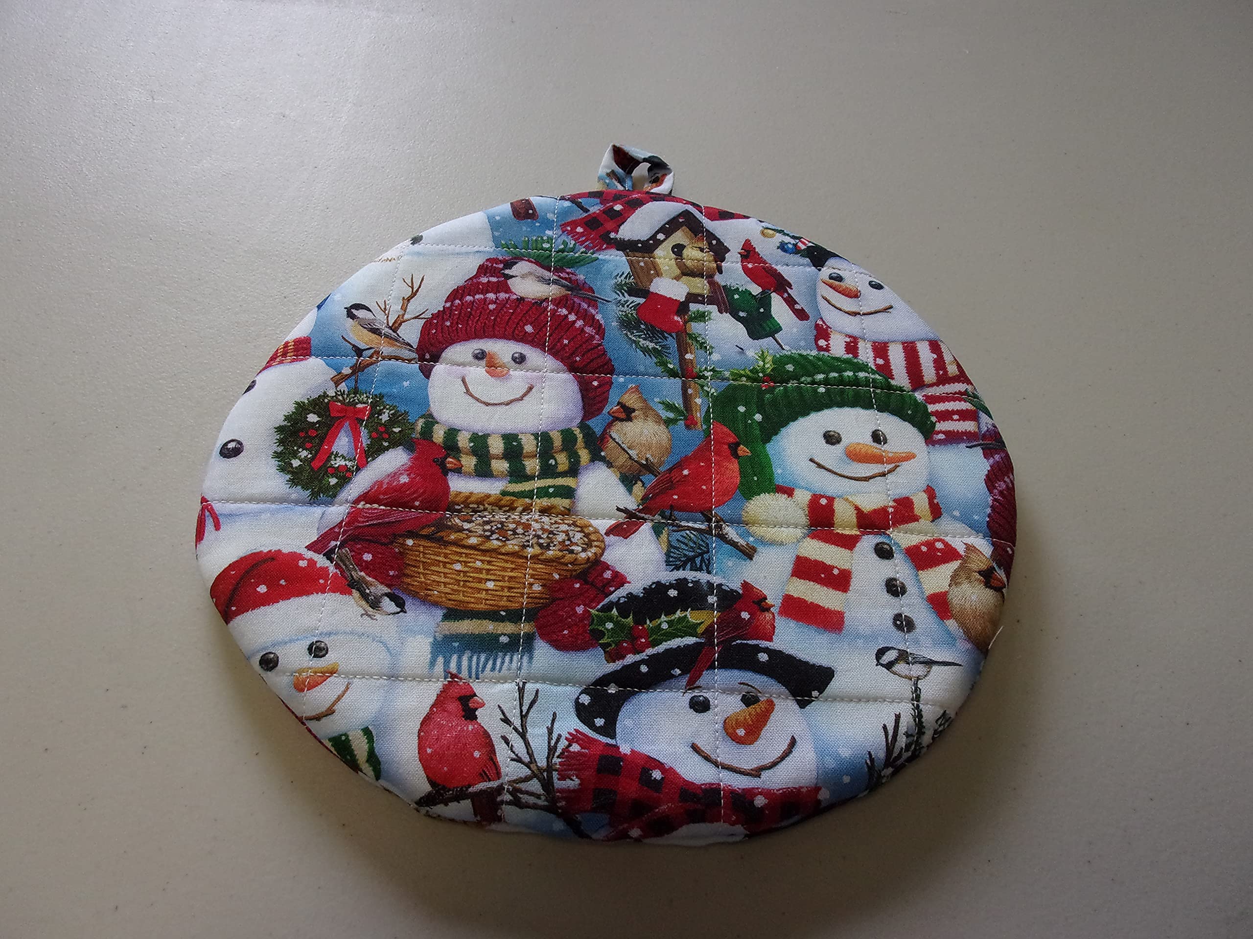 Christmas Snowman Snowmen Pot Holders Heat Resistant Handmade Double Insulated Quilted Hot Pads Trivets 9 Inches Round