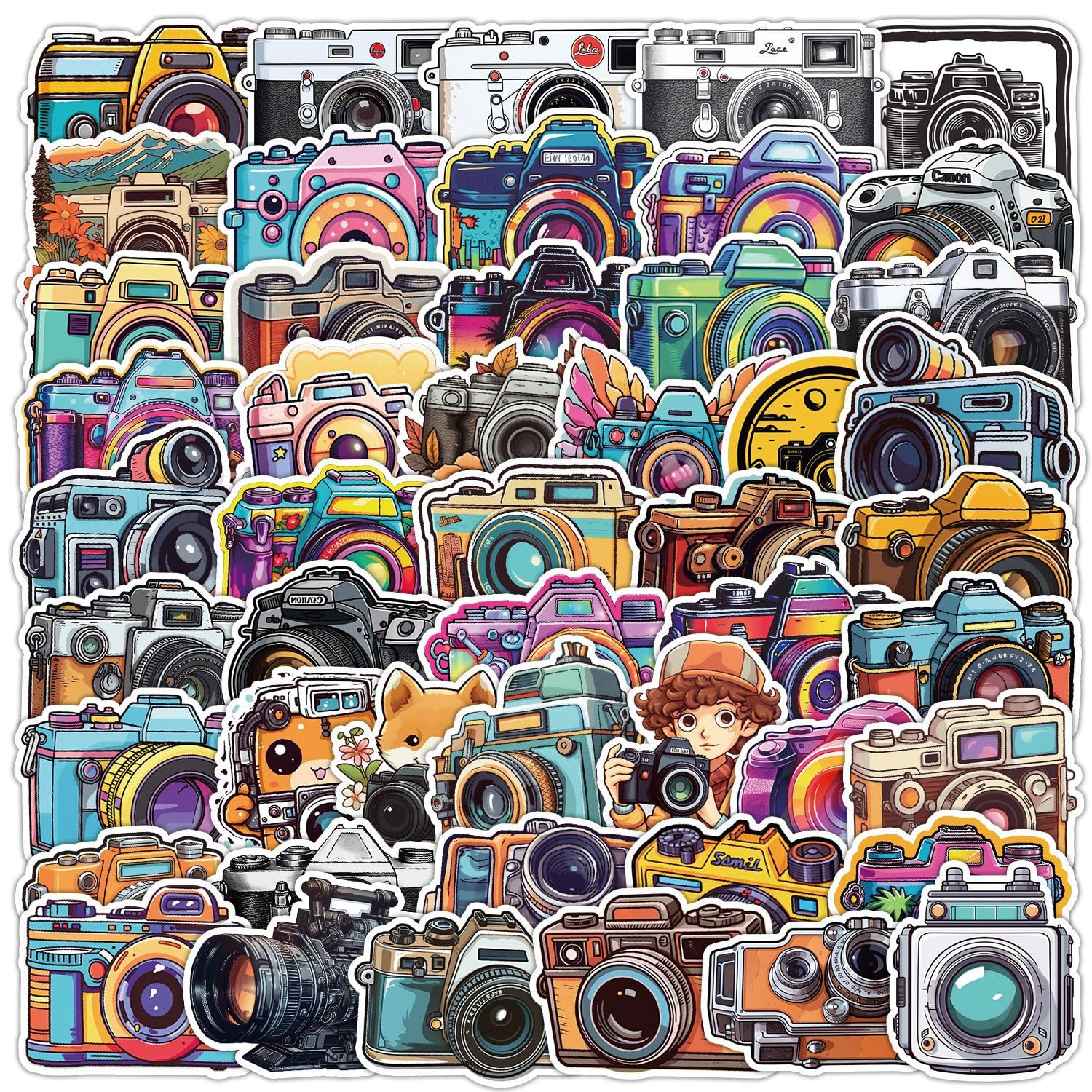 LYunMu Retro-Kamera Aufkleber Retro Camera Sticker Set 50 Stücke Niedlich Deko für Auto Laptop Skateboard Fahrrad Moped Motorrad Fahrrad Computer,Geeignet für Erwachsene Kinder