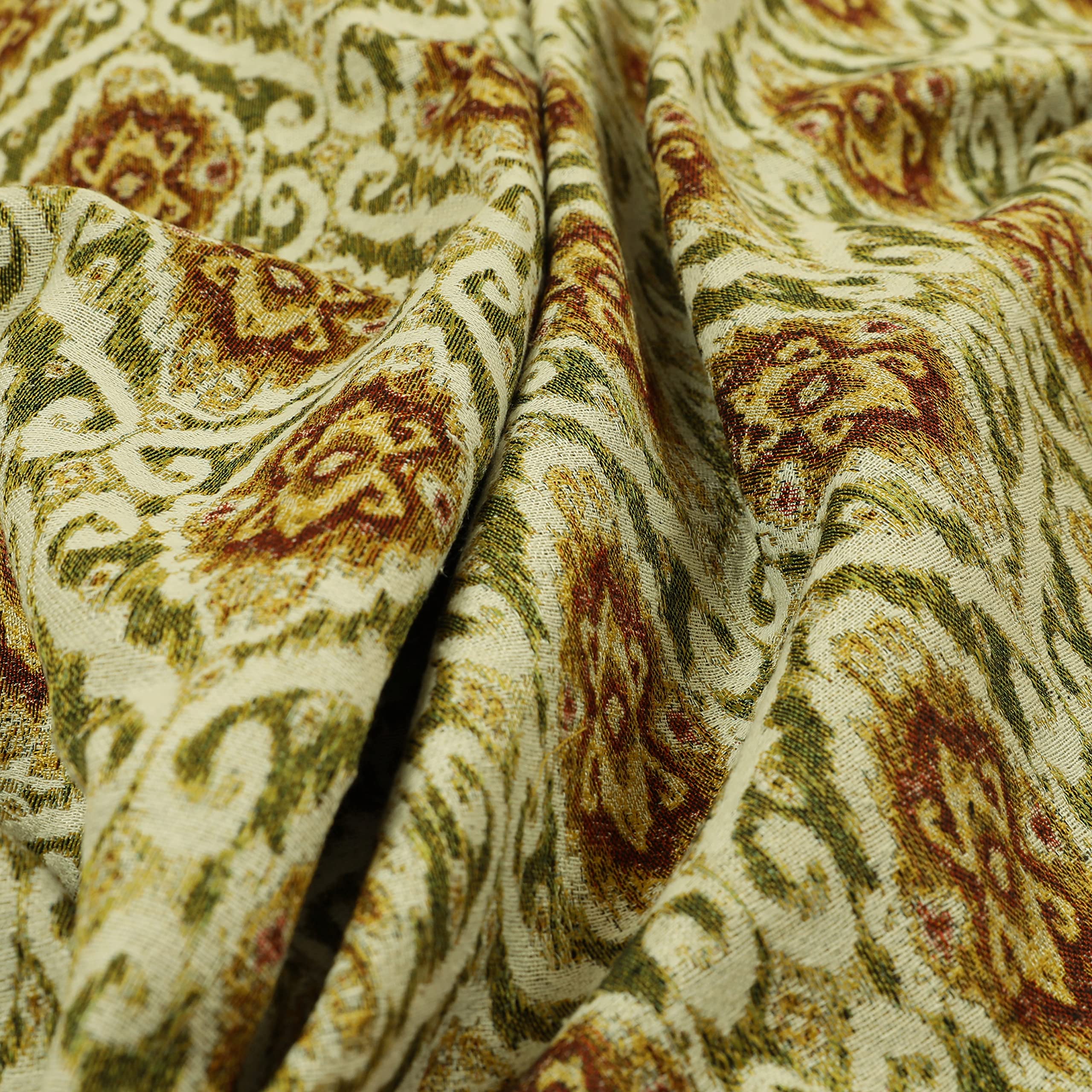Redbrick Mill Fabrics Flame Retardant Green White All Over Damask Pattern Chenille Jacquard Upholstery Fabrics (Per Metre) — image 1